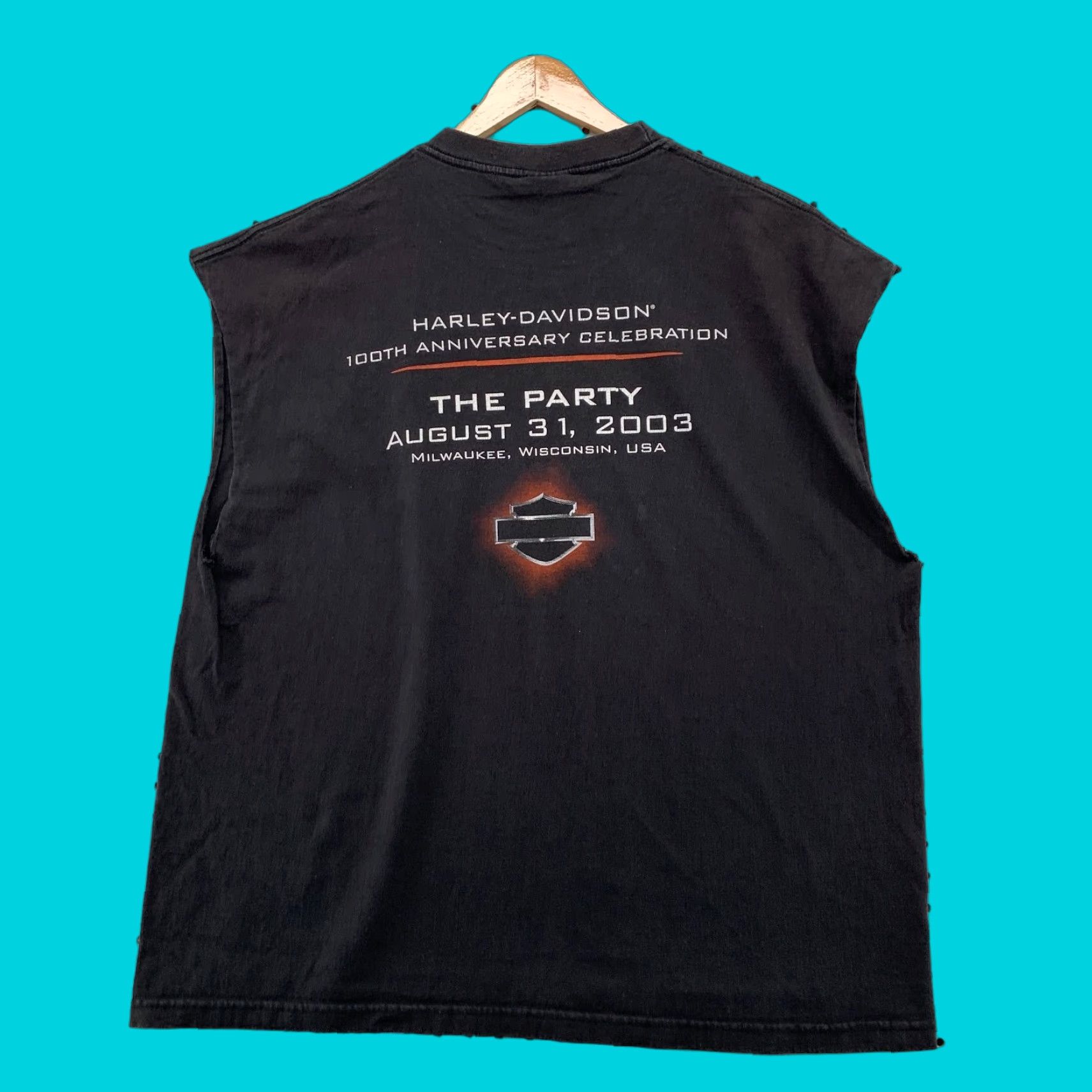 Harley Davidson VINTAGE Harley-Davidson Shirt 100th Anniversary Men’s Sleeveless T-Shirt 2XL Black Graphic Print Summer Motorcycle 2000s Mens Size US XXL / EU 58 / 5 - 1 Thumbnail