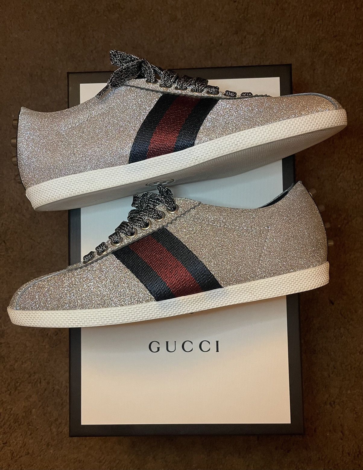 Gucci silver sneakers on sale