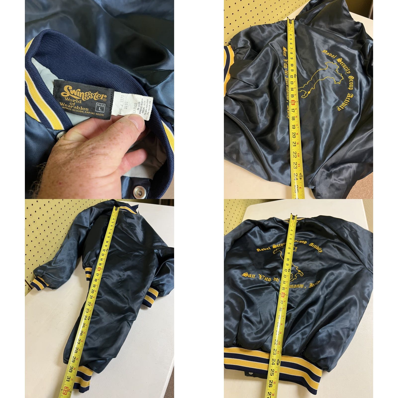 Vintage VINTAGE Swingster Jacket Military Satin Nylon Blue US Naval Italy Snap L Men Mens Size L Size US L / EU 52-54 / 3 - 8 Thumbnail
