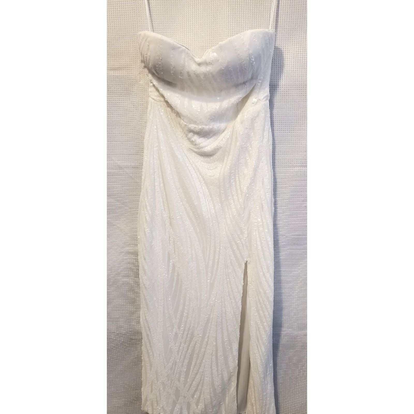 Vintage VINTAGE Love & Lemonade Gown Dress Mermaid Sequin White Strapless Long Formal Slit Womens L Side Slip Size L / US 10 / IT 46 - 2 Thumbnail