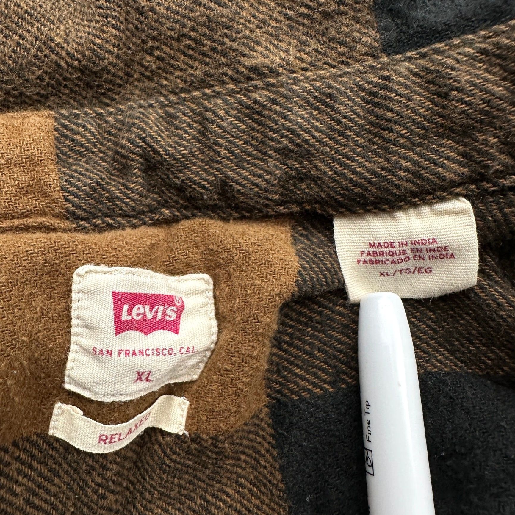 Levi's Levis Classic Worker Overshirt Godlisch Flannel Men XL Long Sleeve Pocket Brown Plaid Size US XL / EU 56 / 4 - 3 Thumbnail