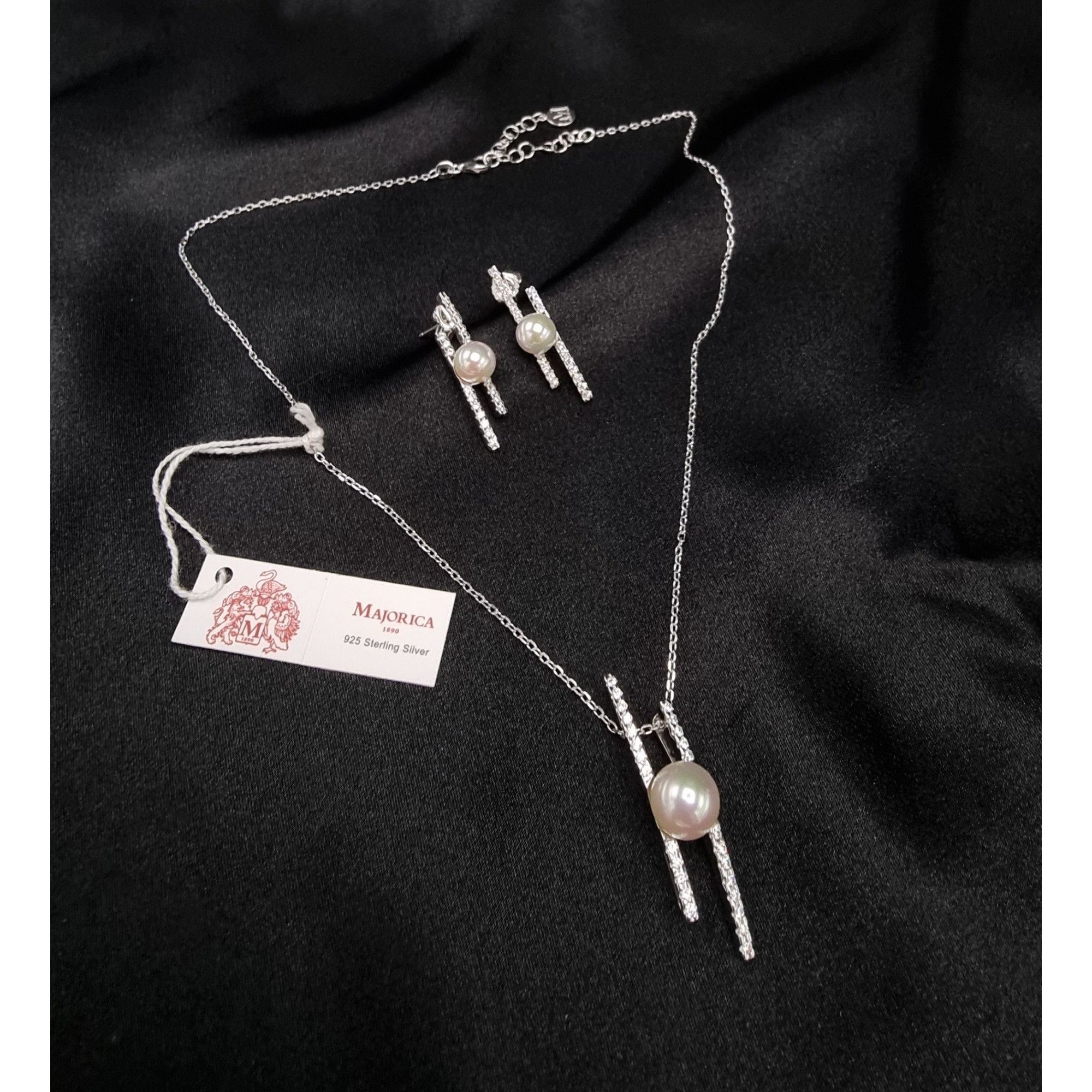 Vintage Rare Find Majorica 925 Sterling Silver Pearl Necklace & Earr Size ONE SIZE - 2 Thumbnail