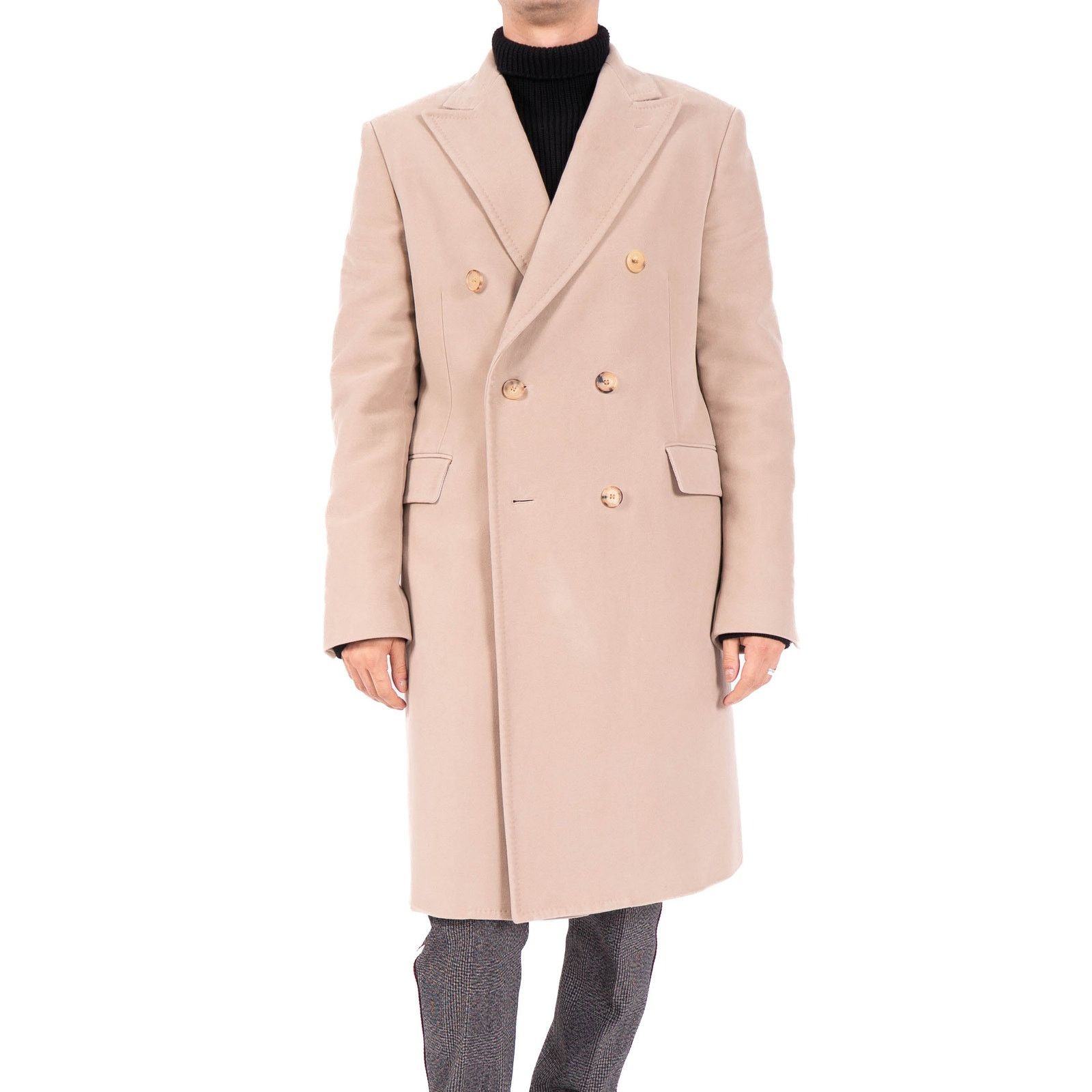 Calvin Klein 205W39NYC FW17 Classic Double Breasted Coat in Beige Moleskin Size US L / EU 52-54 / 3 - 1 Thumbnail