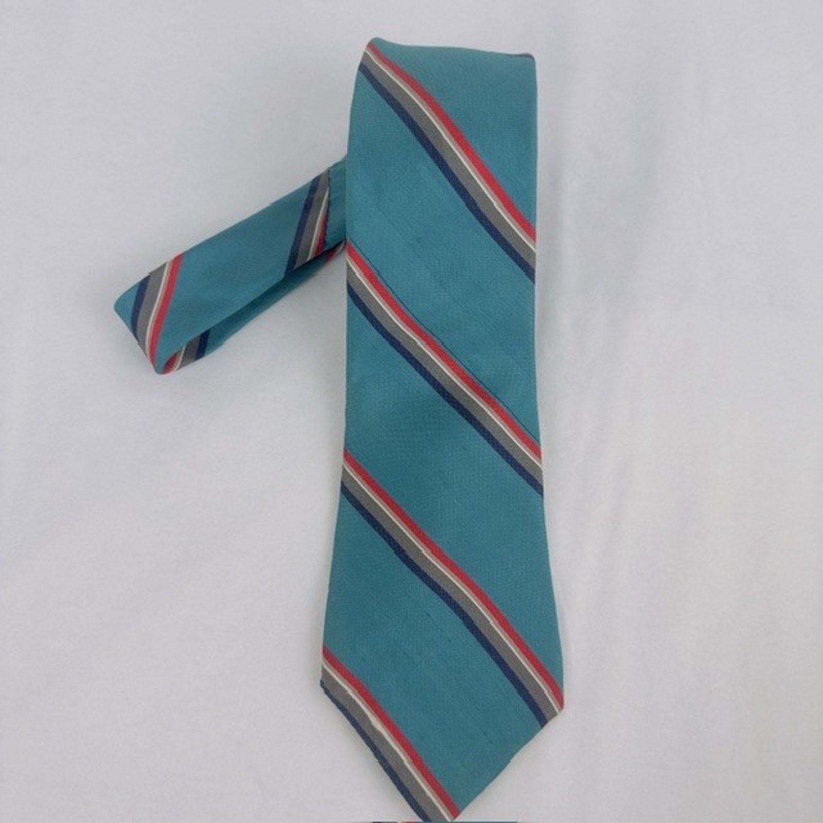 Other Brownstone Necktie Aqua/Red Stripes Silk USA Preppy VTG Size ONE SIZE - 13 Thumbnail