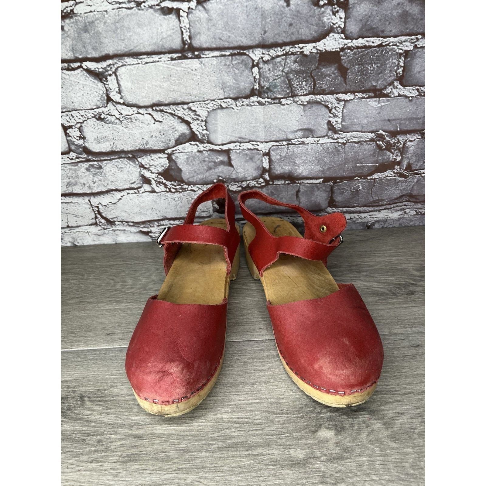 Warren Lotas Lotta's Stockholm T-bar Highwood Red Leather Clogs Nubuck Wo Size US 10.5 / IT 40.5 - 3 Thumbnail