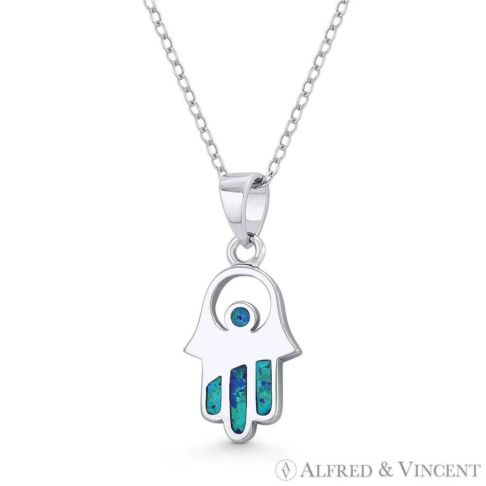 Other Hamsa Hand Evil Eye Charm Lab-Opal Pendant & Necklace Size ONE SIZE - 1 Preview