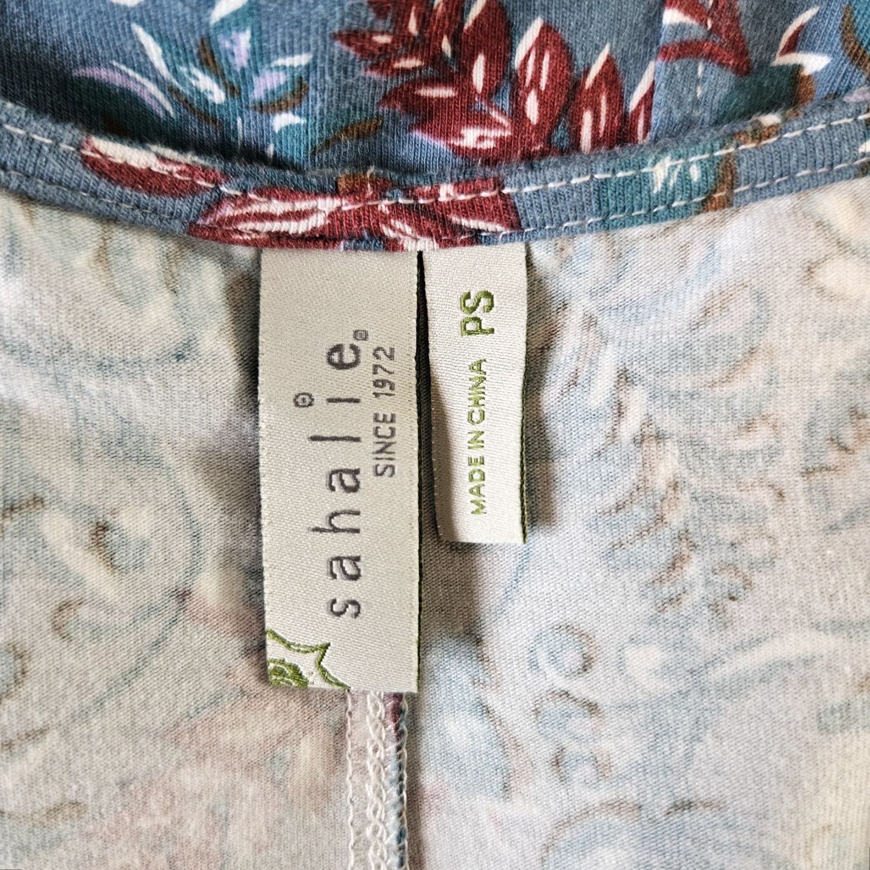 Vintage Sahalie Womens Dress Petite Small Blue Floral Long Sleeve Cotton Blend A-Line Size S / US 4 / IT 40 - 5 Thumbnail