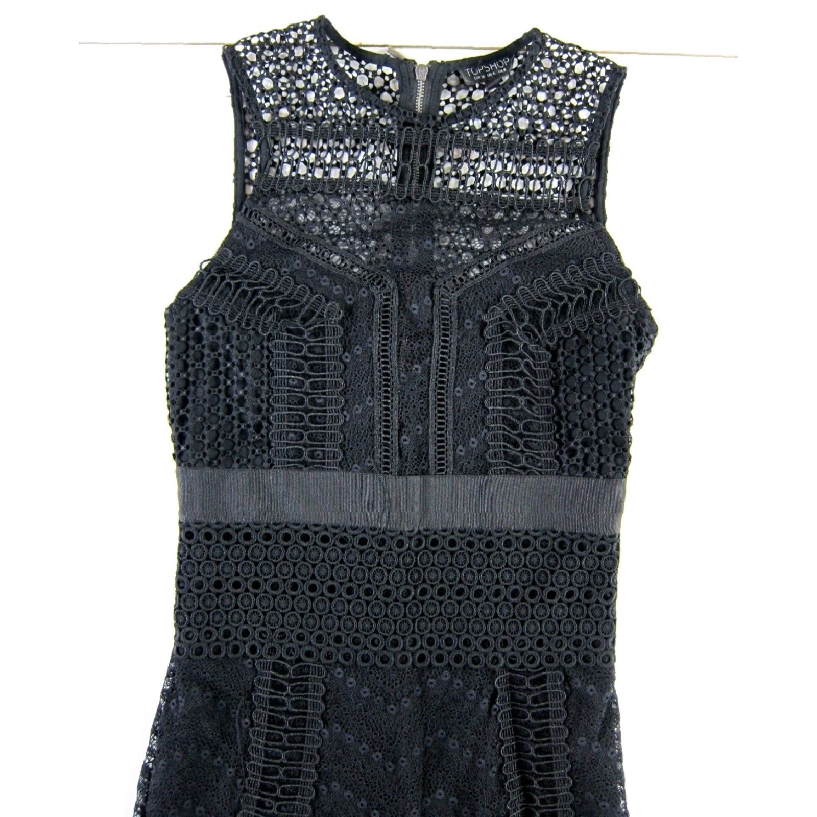 Topshop Topshop Black Crochet Lace Sleeveless Formal Work Midi Sheath Tank Dress 4 Size S / US 4 / IT 40 - 4 Thumbnail