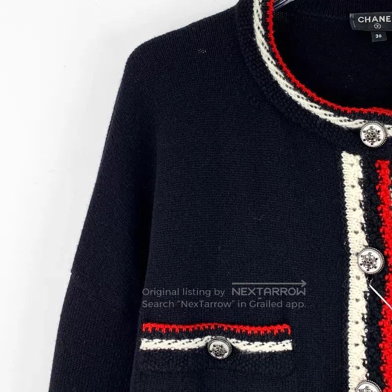 Chanel Chanel Black striped cashmere round-neck single-breasted l Size XS / US 0-2 / IT 36-38 - 3 Thumbnail