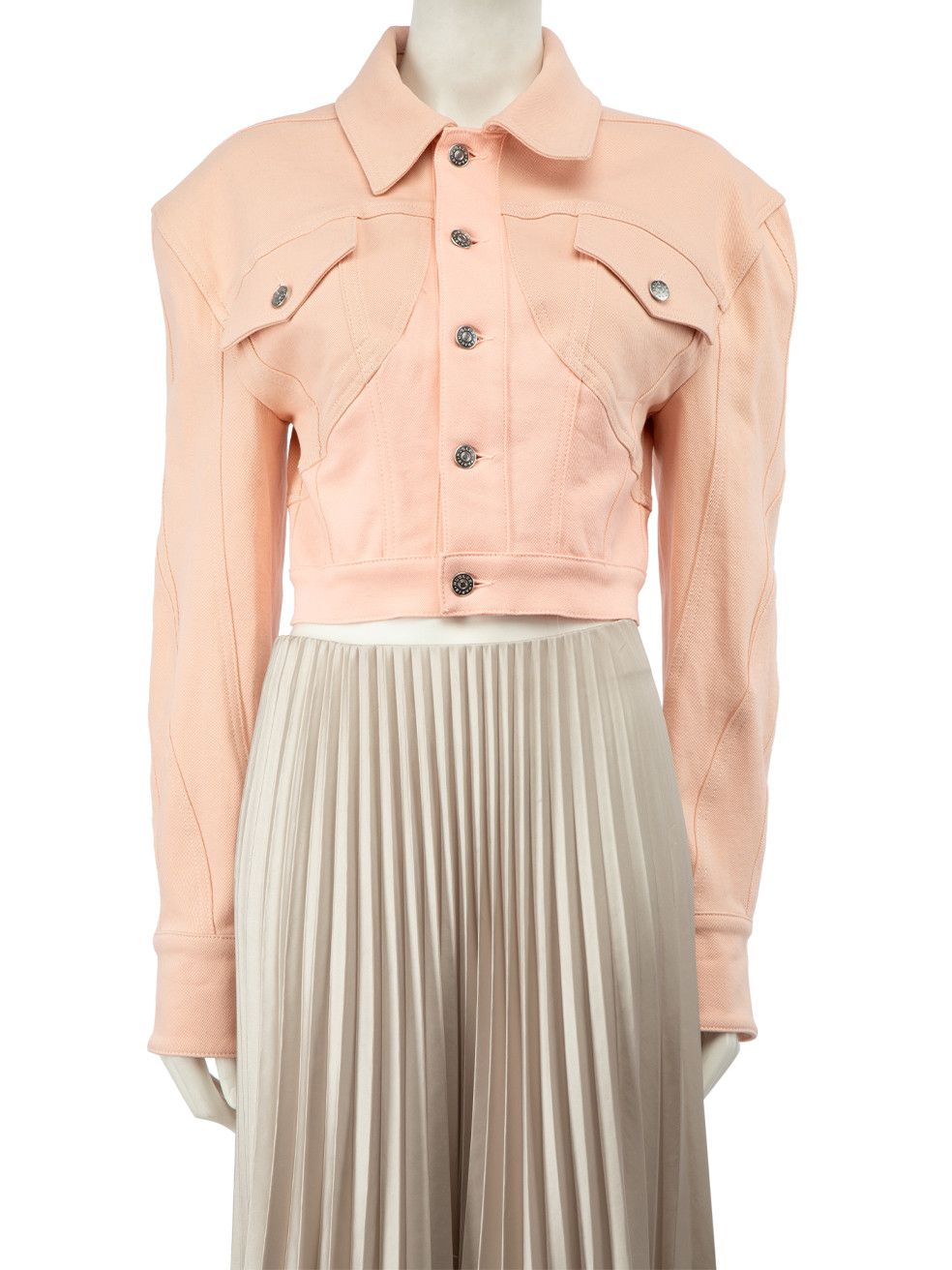 image of Mugler Pink Denim Cropped Jacket, Women's (Size Medium)