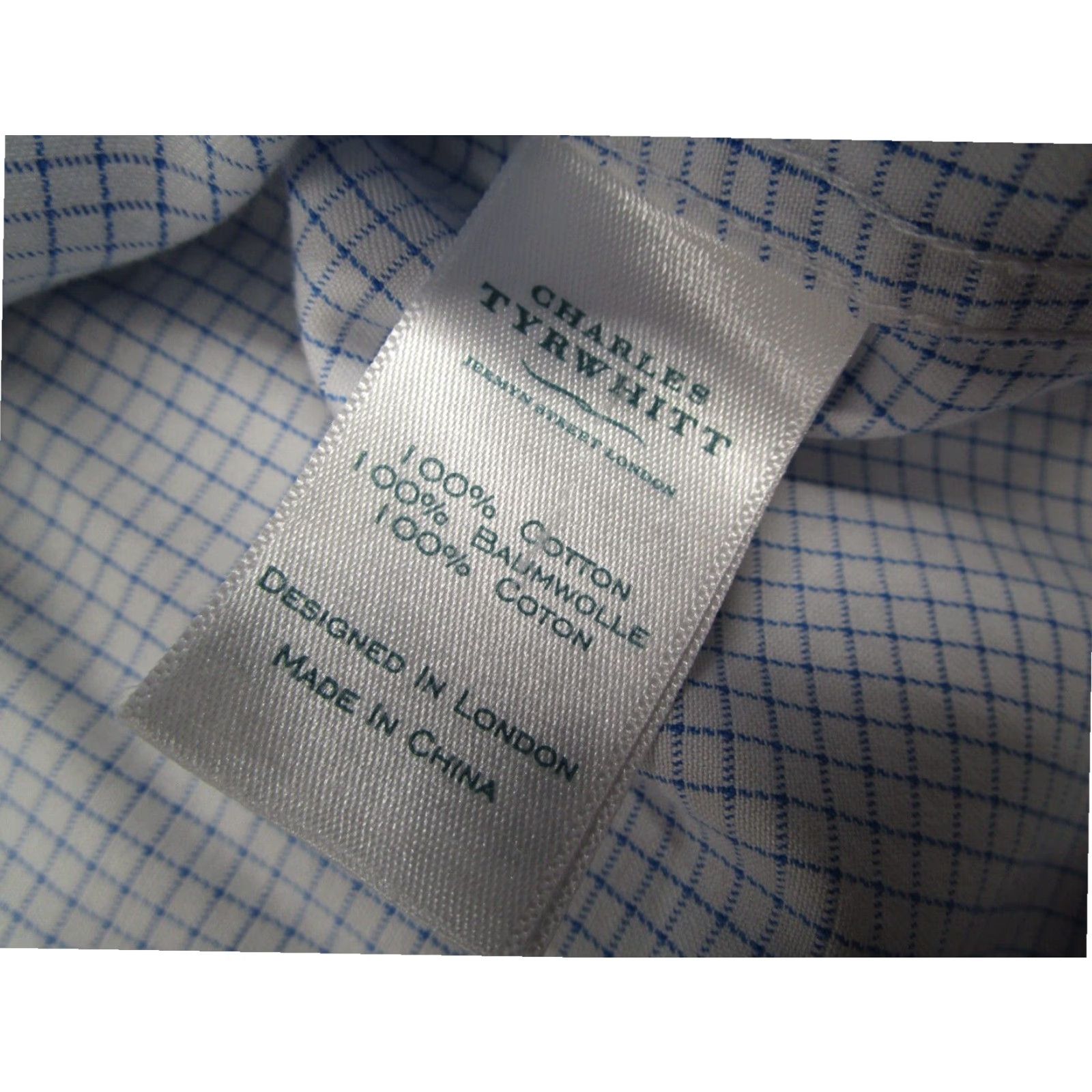 Charles Tyrwhitt Charles Tyrwhitt Slim Fit Blue Check Dress Shirt Mens 36 17.5 French Cuff Cotton Non Iron Size 36R - 4 Thumbnail