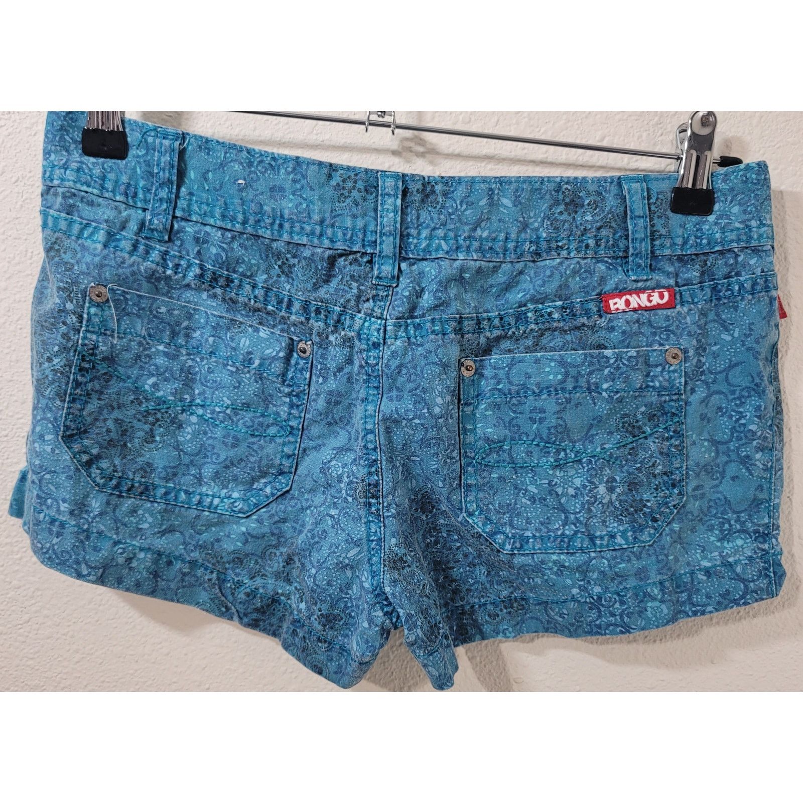 Other Bongo Blue Teal Floral Print Hot Pants Shorts 9 Flat Front Size 30" / US 8 / IT 44 - 3 Thumbnail