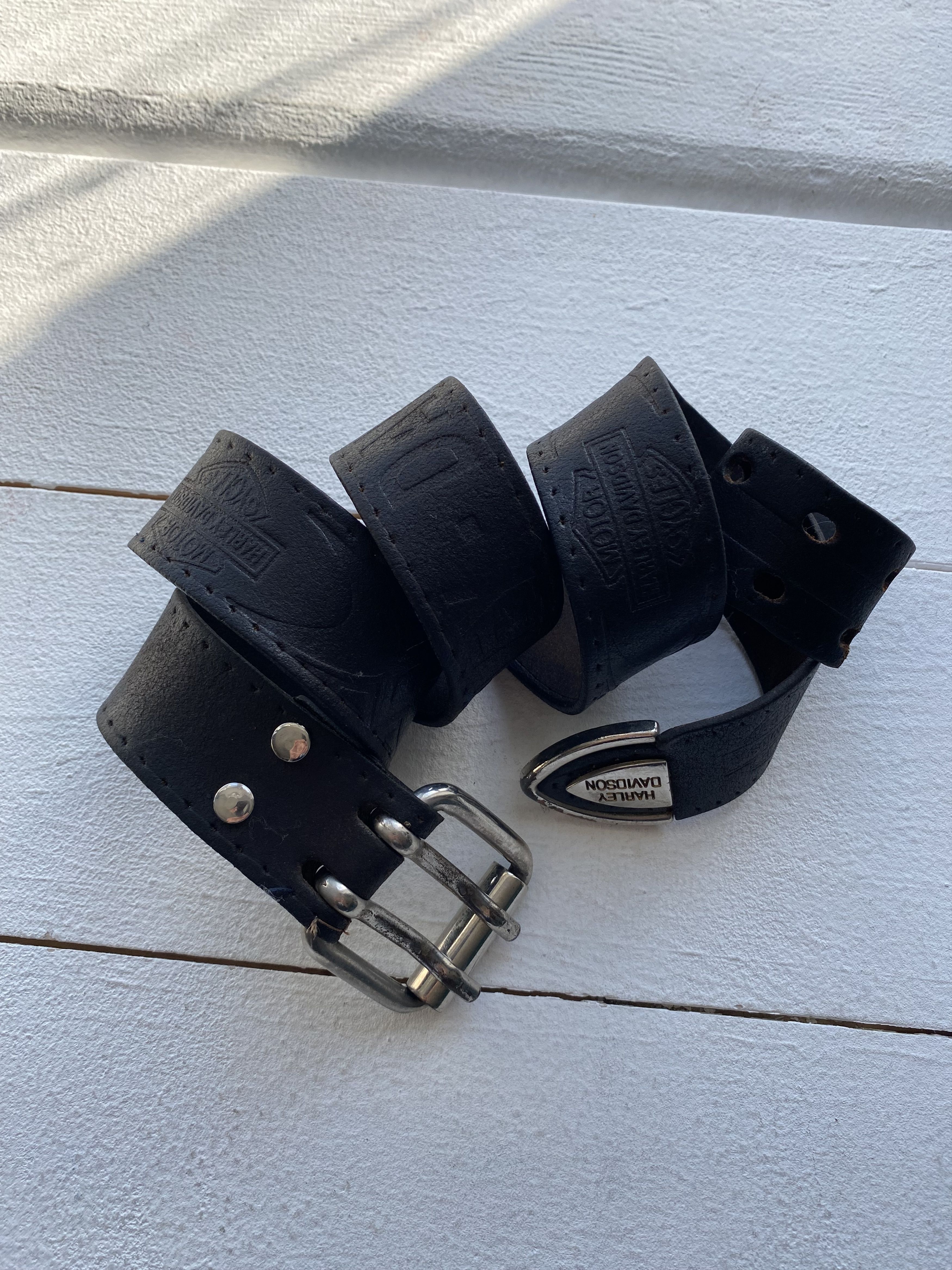 Harley Davidson × Vintage 90s Harley Davidson Black Leather Metal Logo Belt Mens Size ONE SIZE - 2 Thumbnail