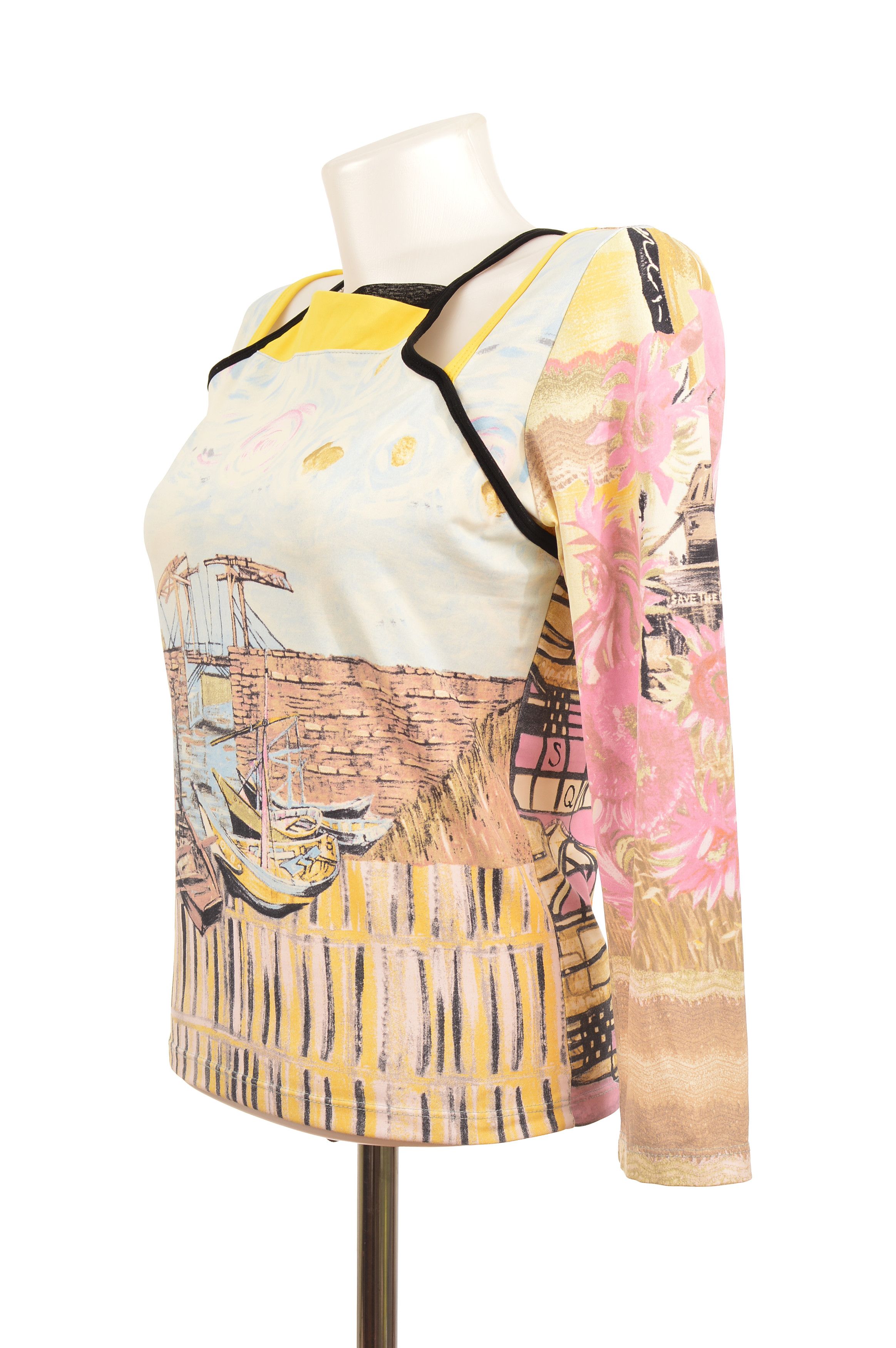 Designer Save the Queen Boat Wharf Dock Print Blouse Top Size M / US 6-8 / IT 42-44 - 3 Thumbnail
