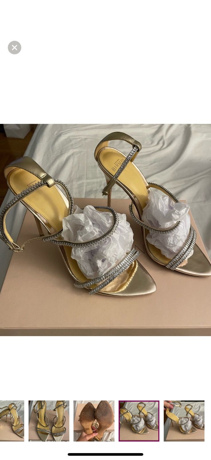 Alexandre Birman Alexandre Birman Lacy Zircone Gold Metallic Sandals Size US 9 / IT 39 - 9 Thumbnail