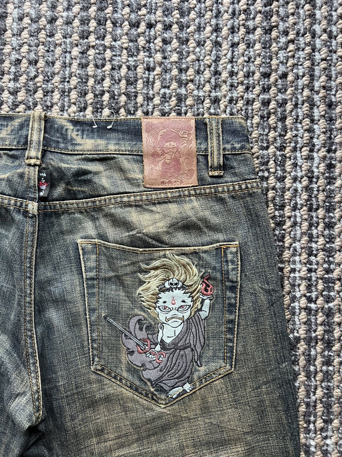 Japanese Brand 00’s Nippon Blue Embroided Washed Archive Baggy Jeans Y2K Size US 34 / EU 50 - 3 Thumbnail