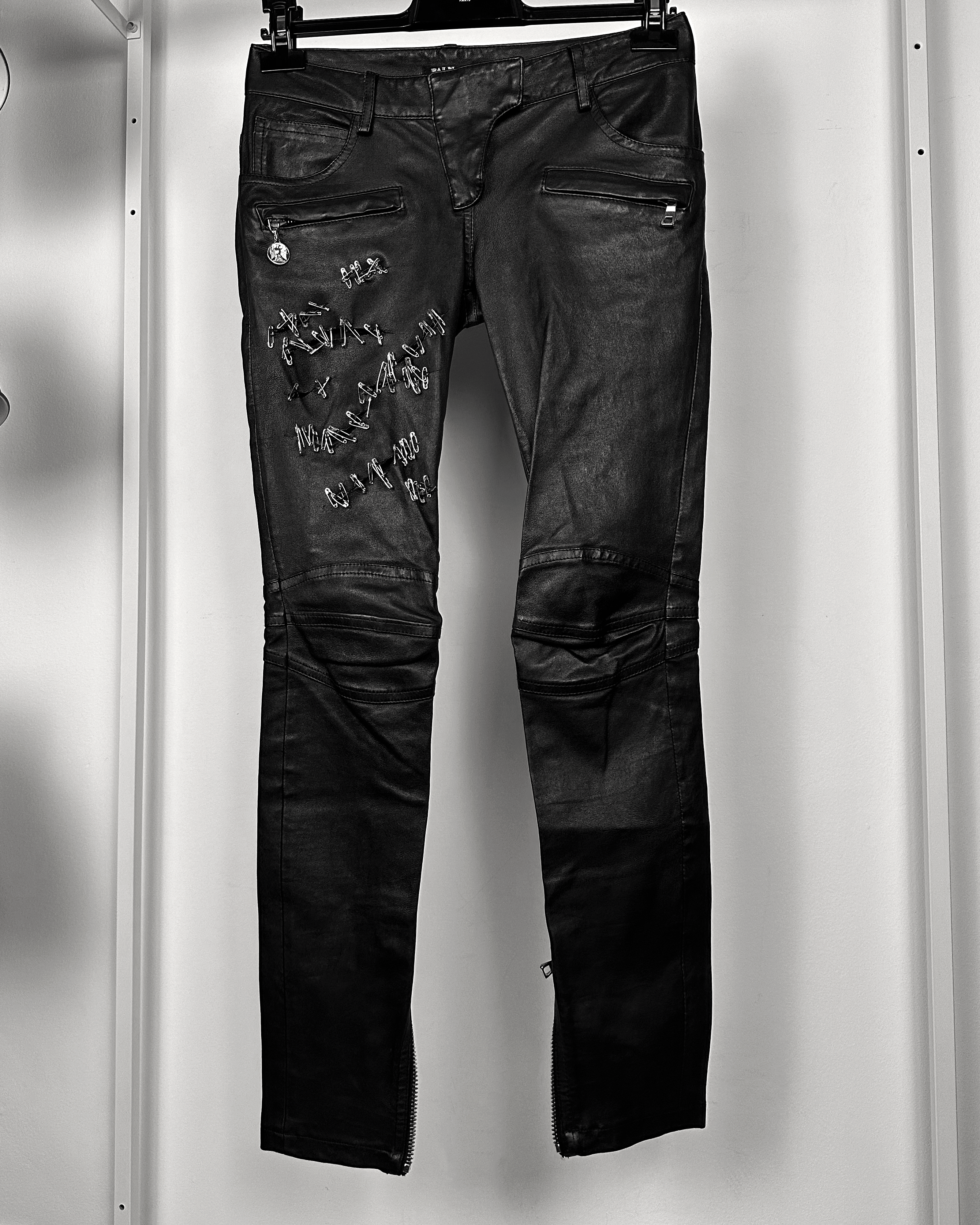 Balmain Balmain Christophe Decarnin Safety Pin Leather Biker Pants Size US 27 - 3 Thumbnail