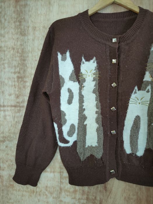 Japanese Brand Cat brown cardigan knitwear streetwear #46-477DLAL Size M / US 6-8 / IT 42-44 - 7 Thumbnail