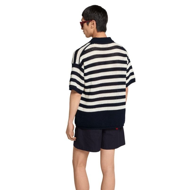 Gucci o1la5ras0426 Striped Cotton Knit Polo Shirt in White/Dark Size US M / EU 48-50 / 2 - 4 Thumbnail