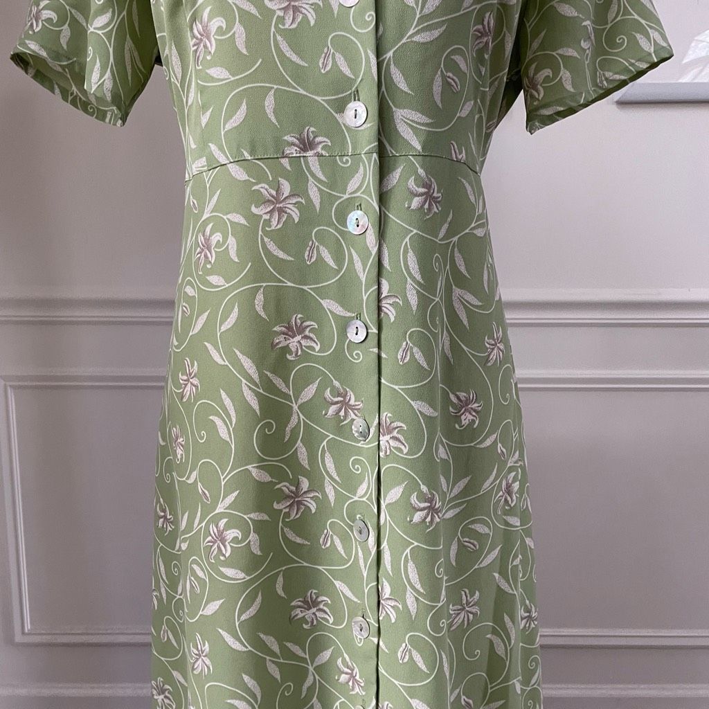 Vintage Vintage 90s Jaclyn Smith, Prairie Shirt Dress Sage Green Tie Size M / US 6-8 / IT 42-44 - 3 Thumbnail