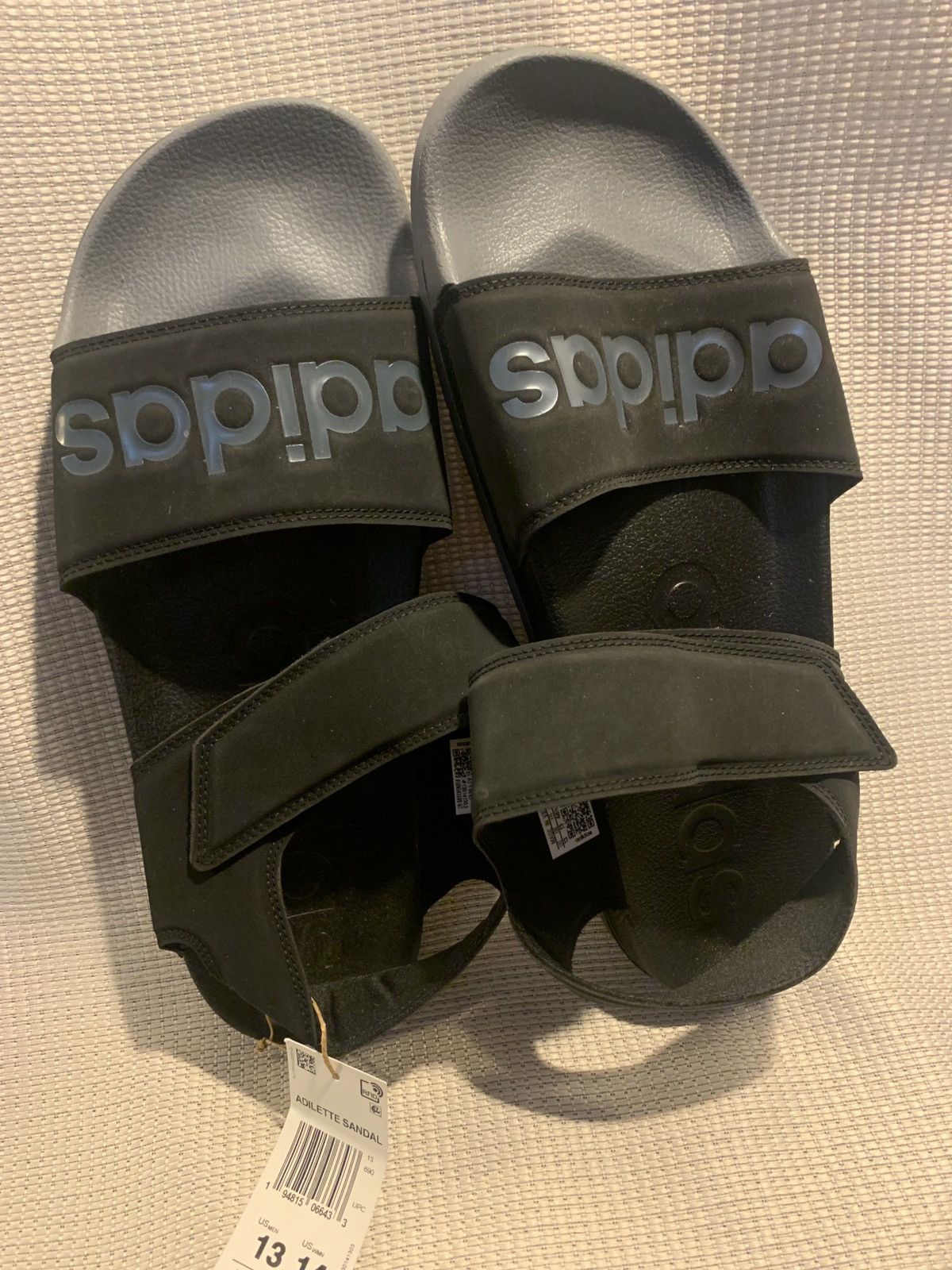 Adidas NEW Adidas Adilette black slides heel strap size 13M/W14 Size US 13 / EU 46 - 4 Thumbnail