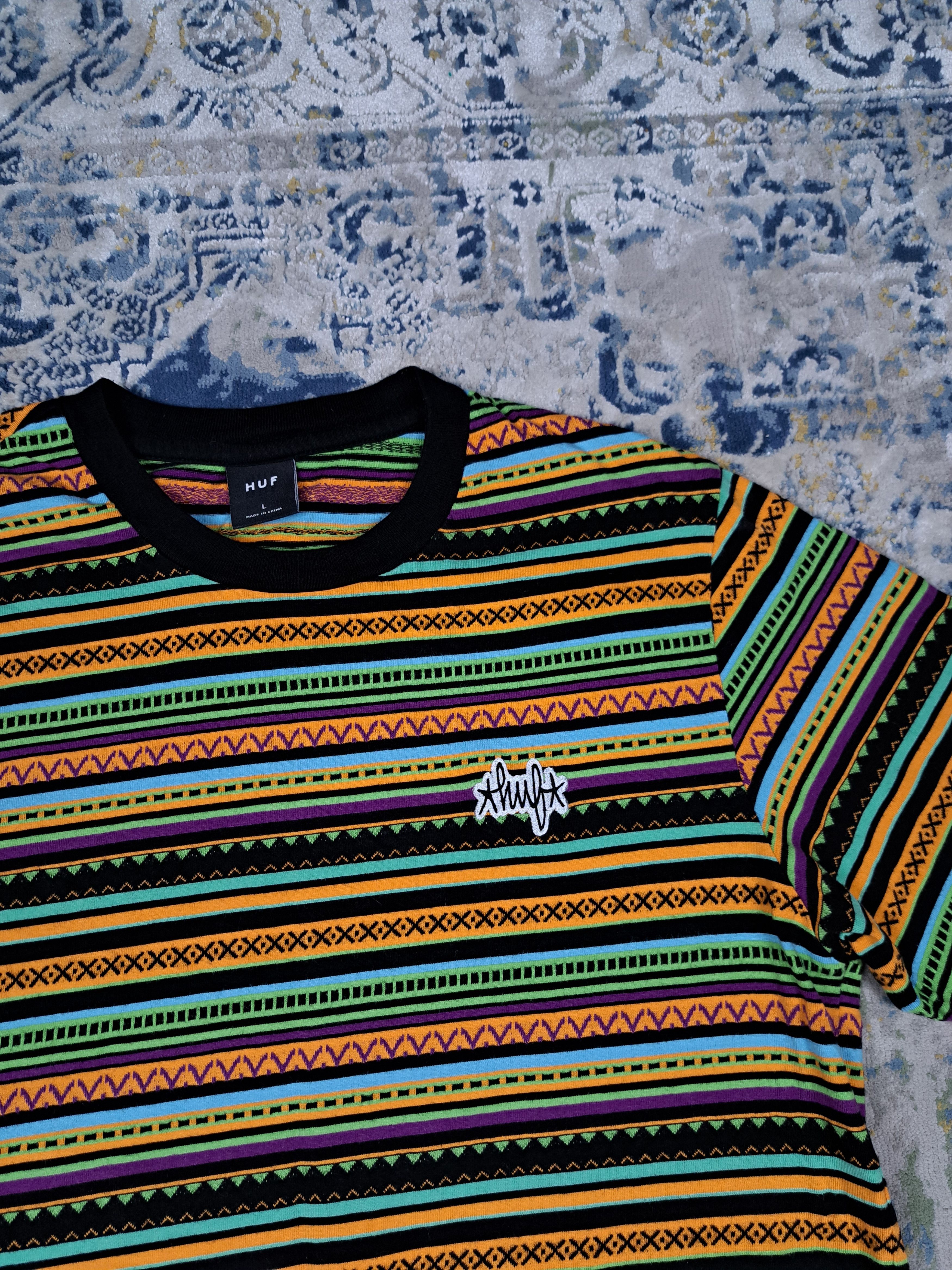 Huf HUF Multicolor Striped Tee COOGI Style Hippie Skate y2k Size US L / EU 52-54 / 3 - 2 Thumbnail