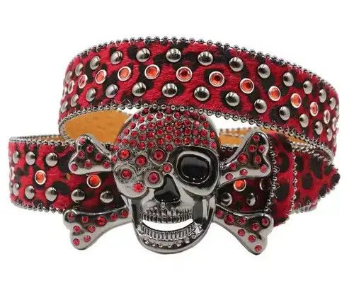 Other Leopard skull Hot Rhinestone PU Leather Belt Size ONE SIZE - 6 Thumbnail