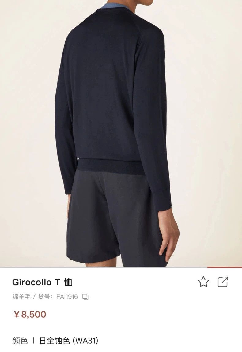 Loro Piana LORO PIANA Blue 100% fine spun cotton wool fabric round ne Size US M / EU 48-50 / 2 - 5 Thumbnail