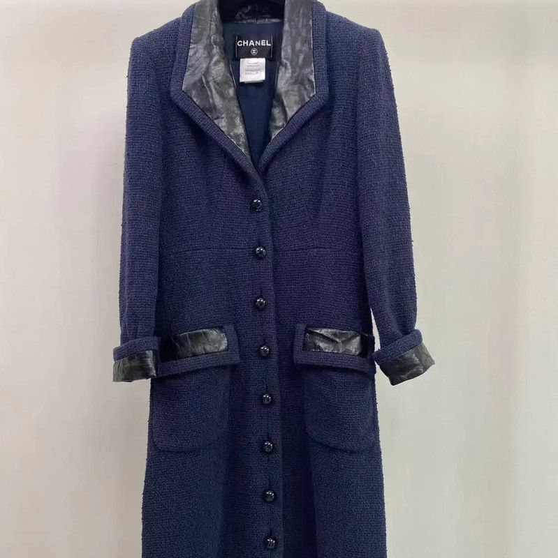 Chanel Chanel Navy Blue Women's Trench Coat 0089 Size ONE SIZE - 1 Thumbnail