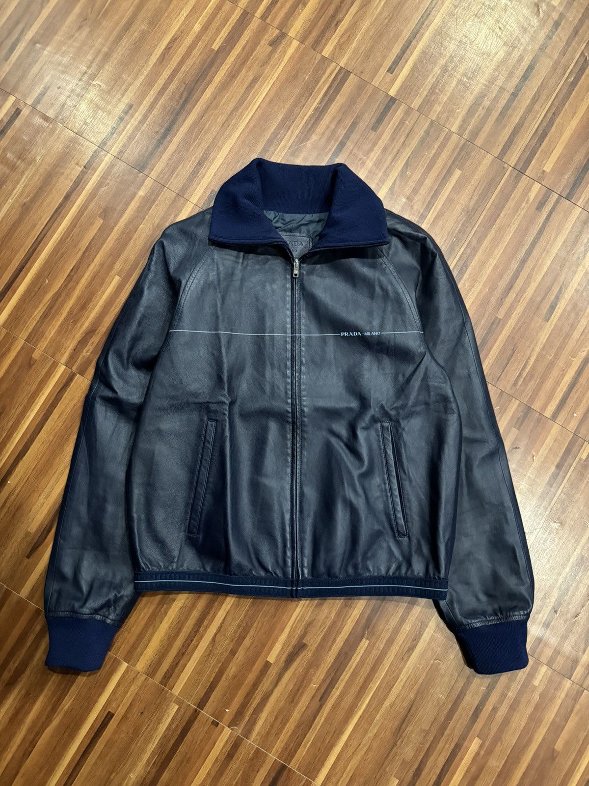 Prada Prada Ss/18 Blue Lambskin Leather Zip-Up Jacket Size US S / EU 44-46 / 1 - 2 Thumbnail