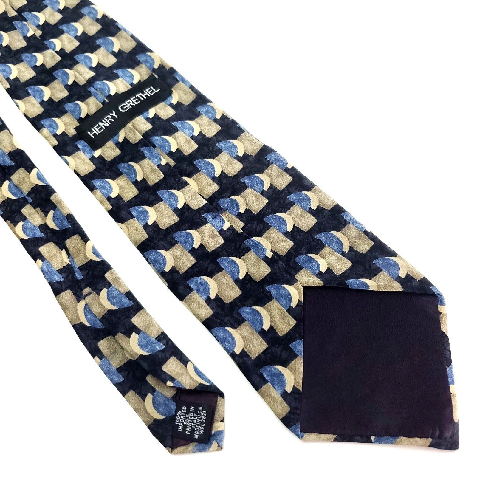 Henry Grethel Henry Grethel Silk Tie Print Blue Tan Wide Size ONE SIZE - 5 Thumbnail