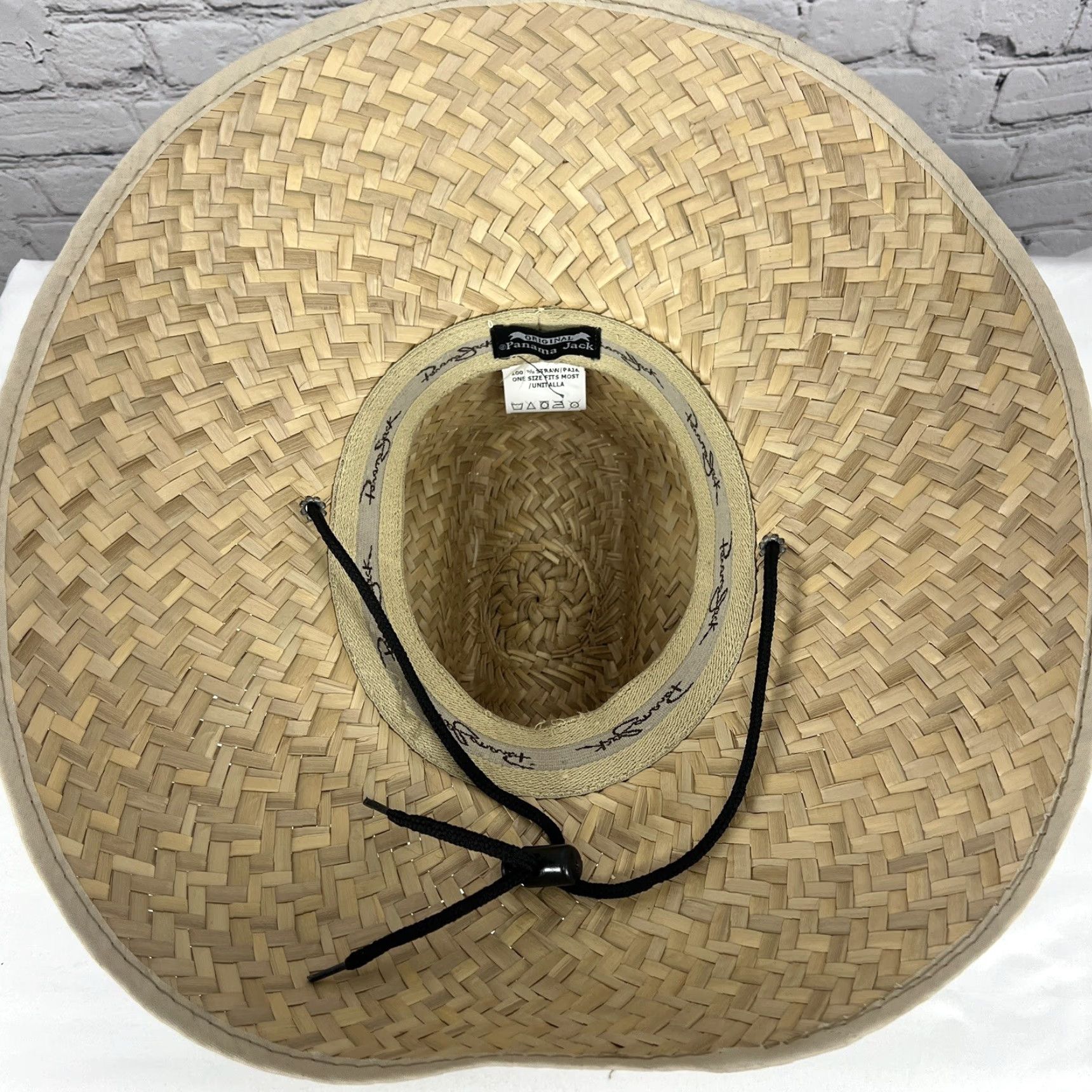 Vintage VINTAGE Original Panama Jack Tan Wide Brim 100% Straw Drawstring Sun Hat One Size O/S Size ONE SIZE - 6 Thumbnail