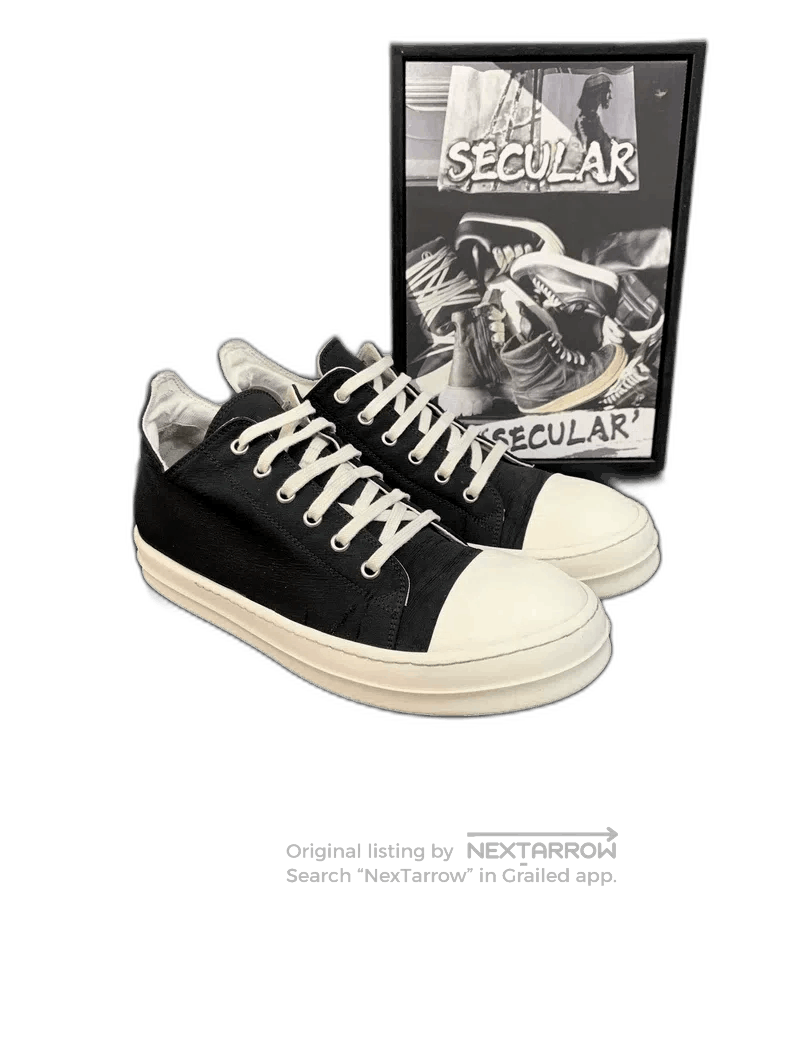 Rick Owens Black and White Low Top Sneakers.