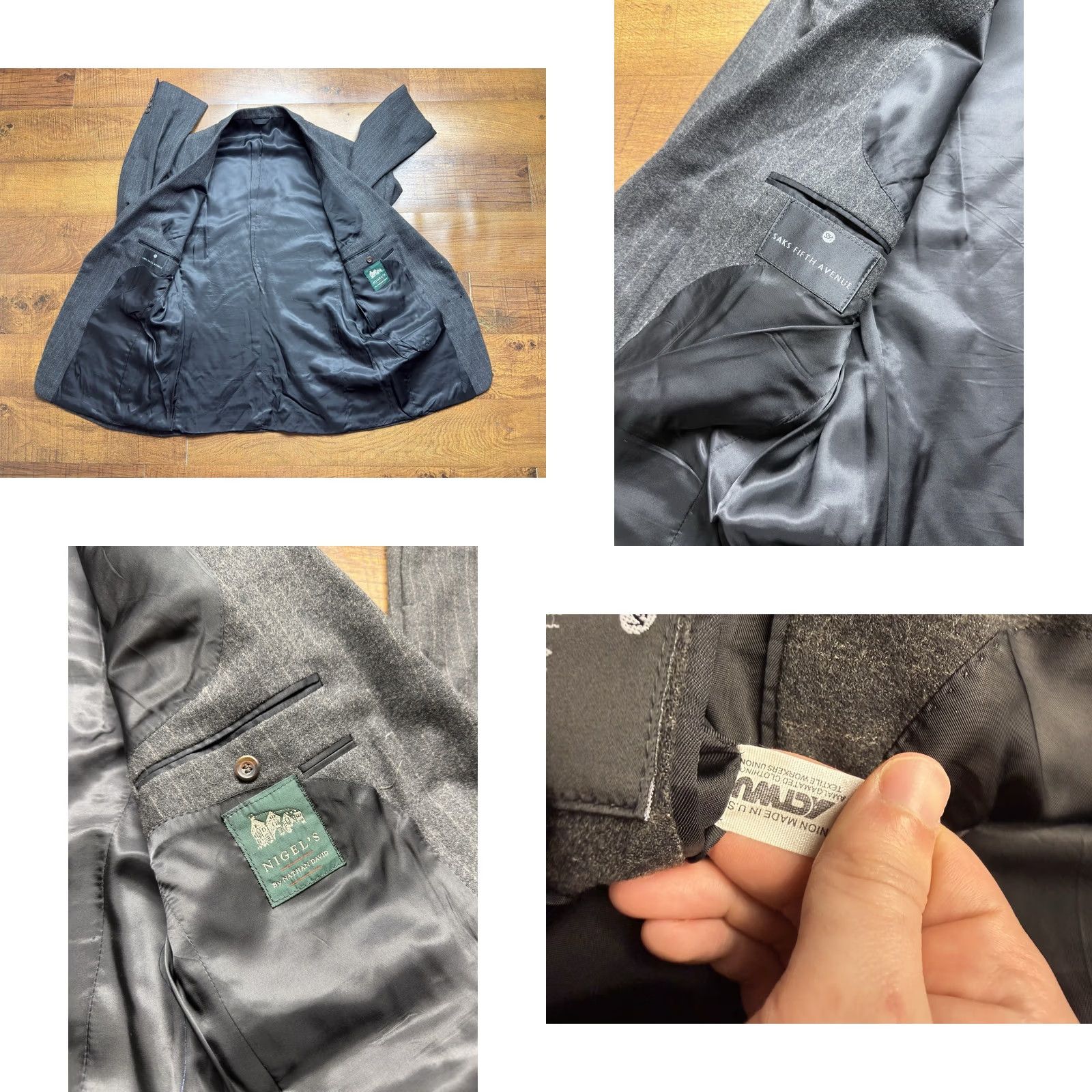 Saks Fifth Avenue Vintage Saks Fifth Avenue 2pc Wool Suit Gray Blazer, Pants Men 46R 37X28.5 Size 46R - 8 Thumbnail