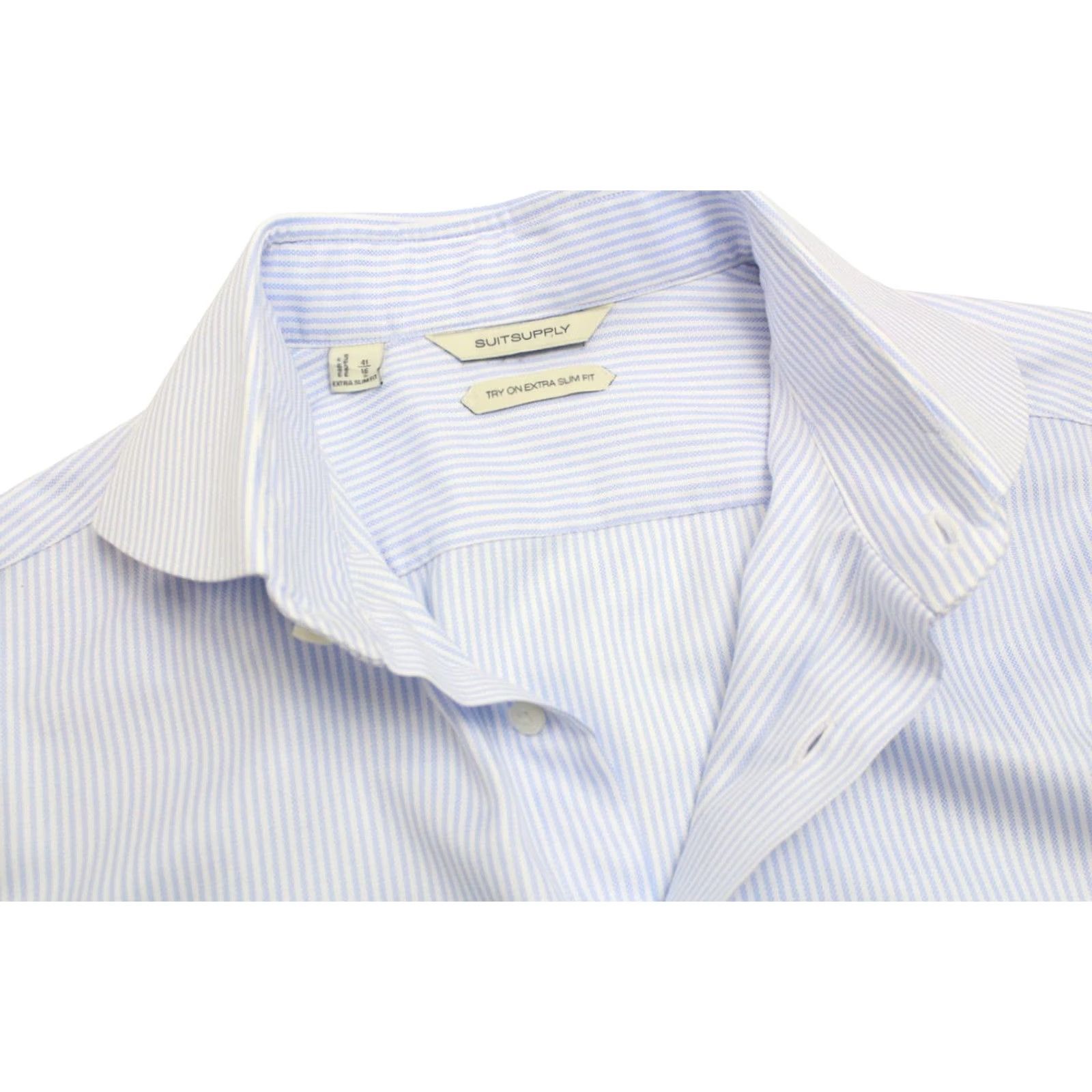 Suitsupply SUITSUPPLY Formal Shirt Men's Extra Slim Fit Blue Pinstriped 41 / 18 Size 42R - 4 Thumbnail