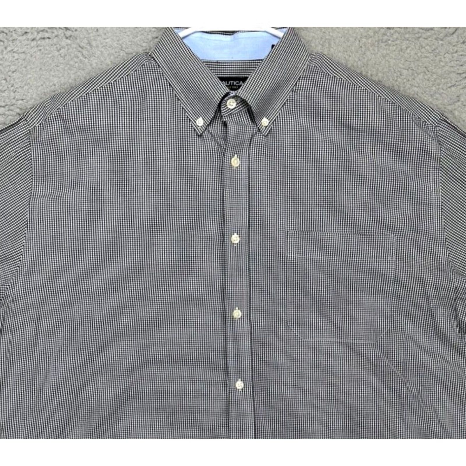 Nautica Nautica Dress Shirt Mens 17 34-35 Black White Shepherd Check Button-Down Shirt Size 46R - 2 Thumbnail