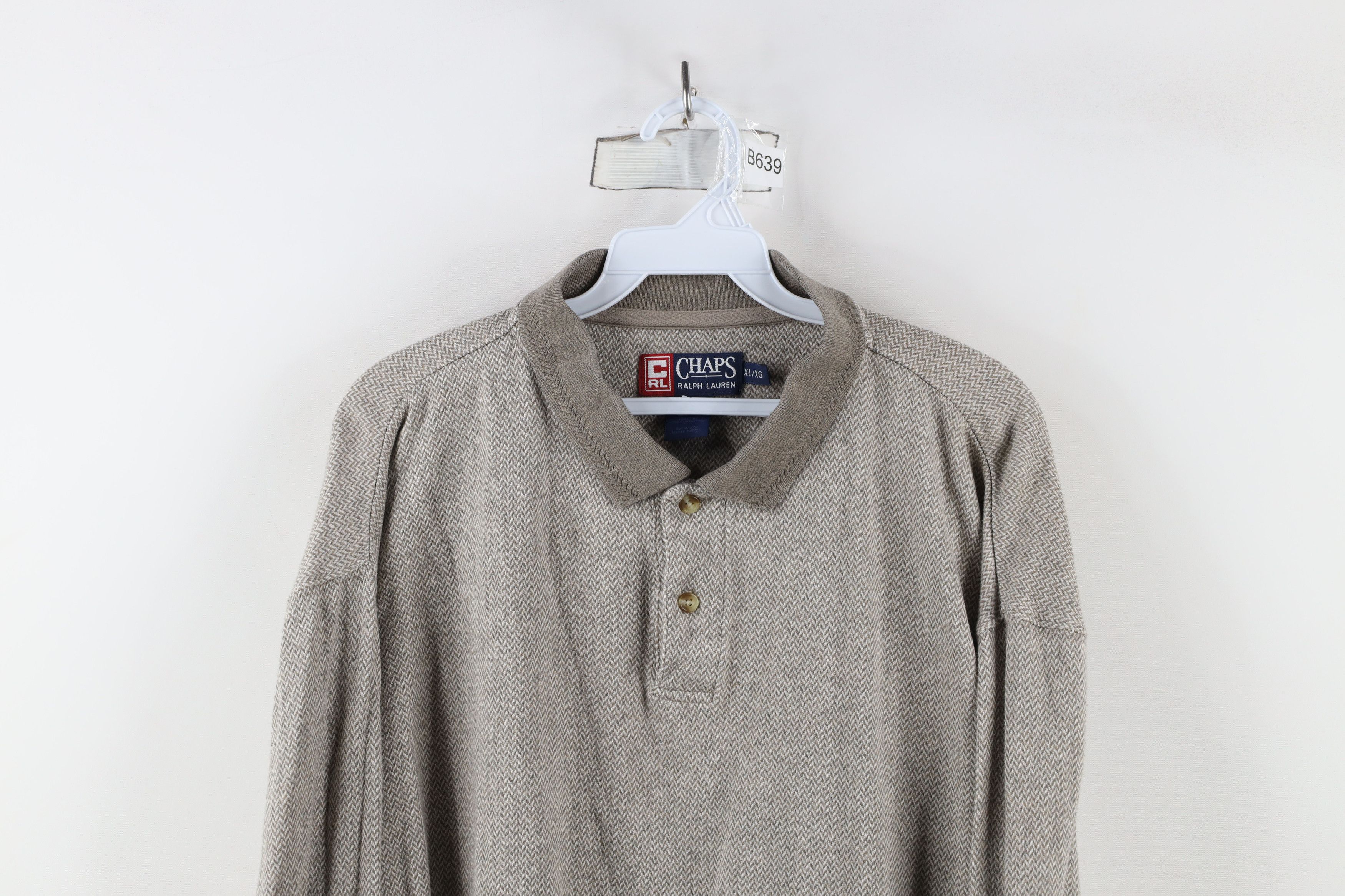 Ralph Lauren × Vintage Vintage 90s Chaps Ralph Lauren Herringbone Long Sleeve Polo Size US XL / EU 56 / 4 - 2 Thumbnail