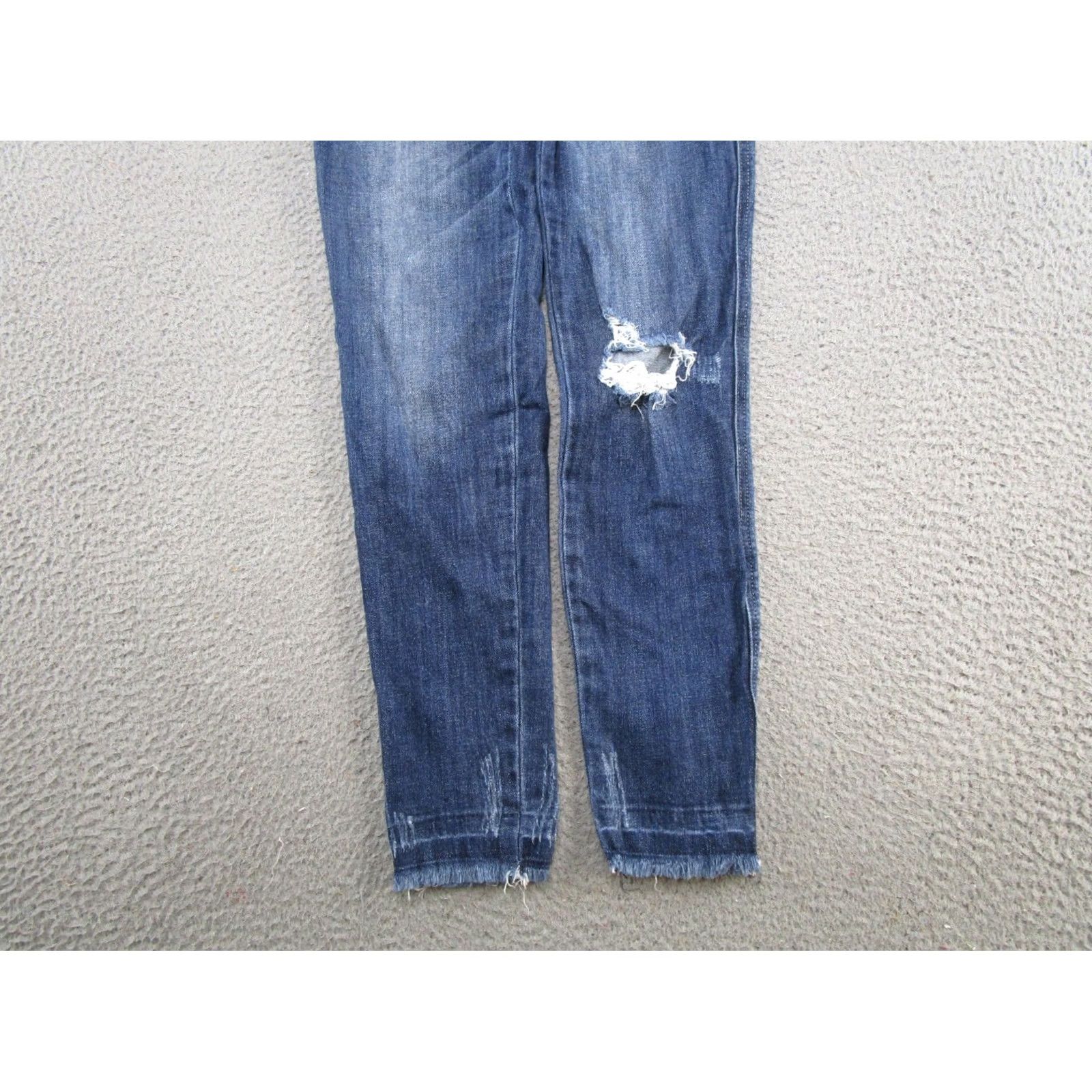 Vintage Kancan Jeans Womens Size 26/5 Button Fly Blue Distressed Denim Stretch Skinny Regular Jeans Size 26" / US 2 / IT 38 - 2 Thumbnail