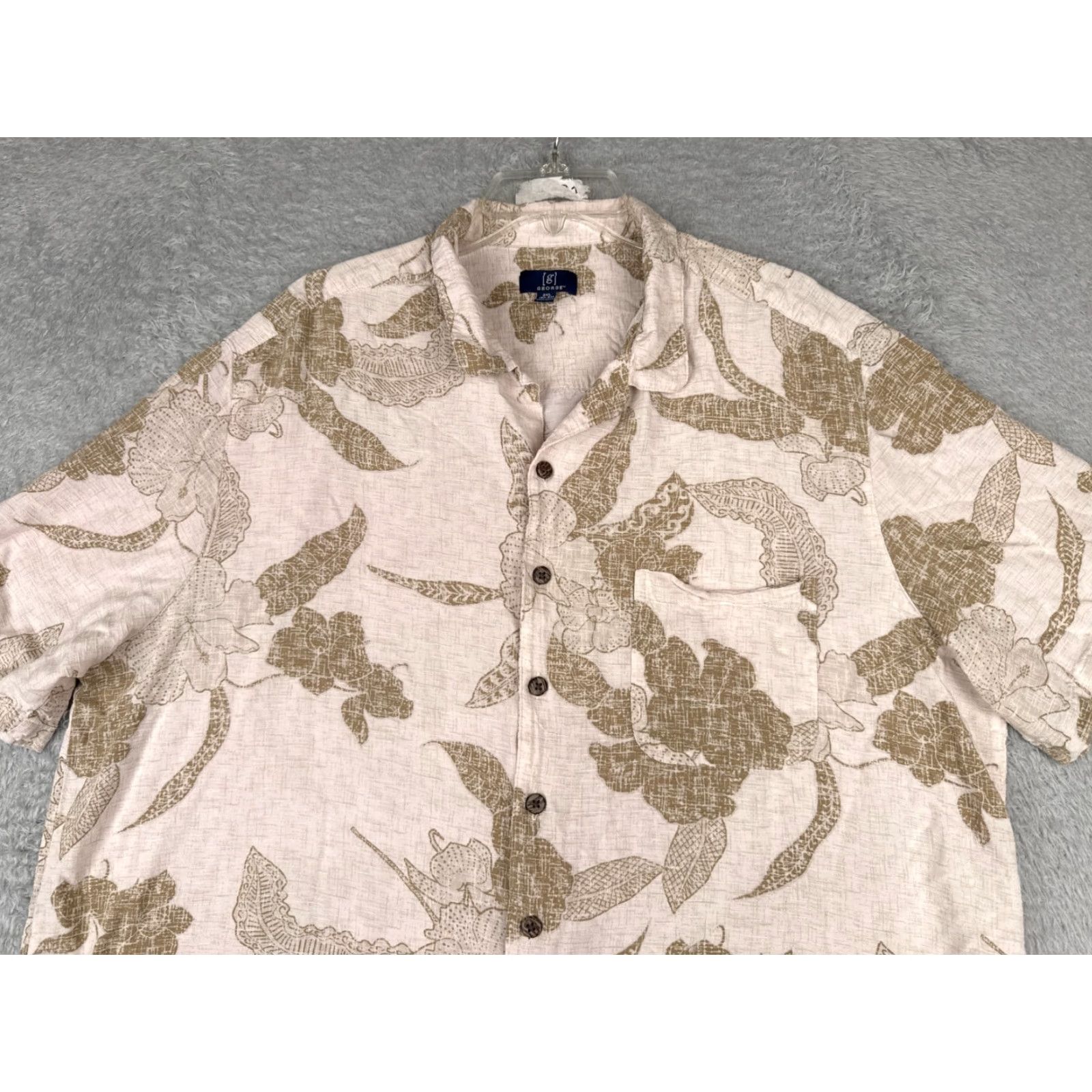 George VINTAGE George Men’s Hawaiian Shirt 2XL Short Sleeve Breathable Rayon Floral Palm Leaf Beige Size US XXL / EU 58 / 5 - 7 Thumbnail