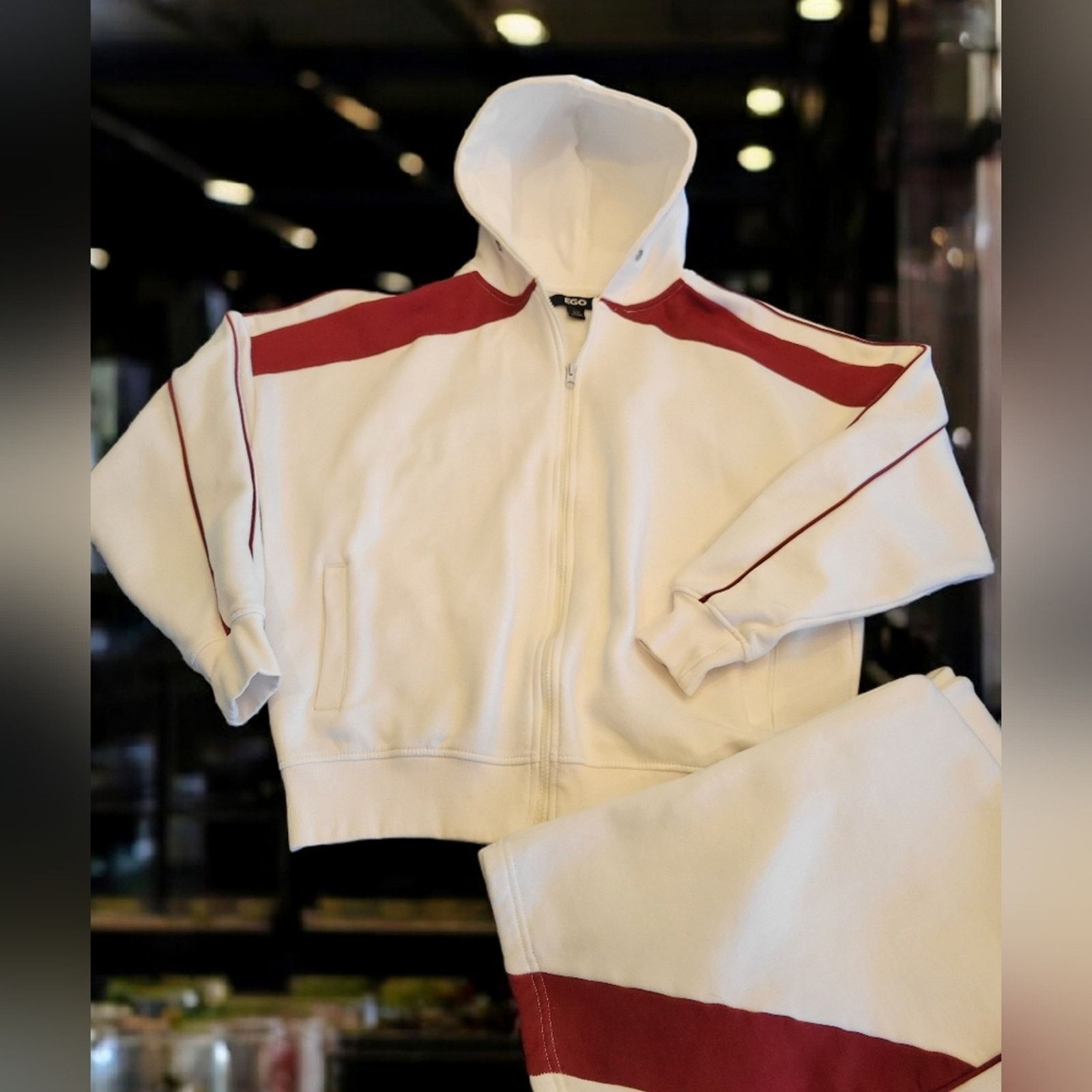 Ego Tripping EGO Oversized Burgundy Stripe Athleisure Sweat Set EUC Size 34" / US 12 / IT 48 - 3 Thumbnail