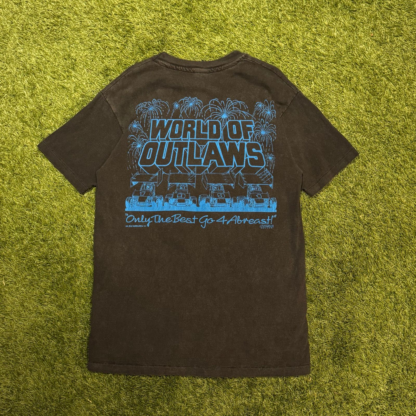 Vintage 1990 Schrum World of Outlaws Graphic Tee Size US L / EU 52-54 / 3 - 5 Thumbnail