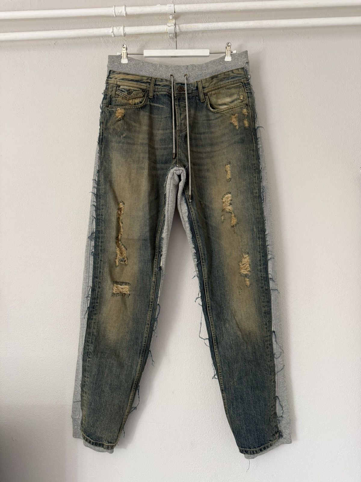 Dolce & Gabbana Distressed Hybrid Denim Sweatpants with Raw Edges Size US 34 / EU 50 - 1 Thumbnail