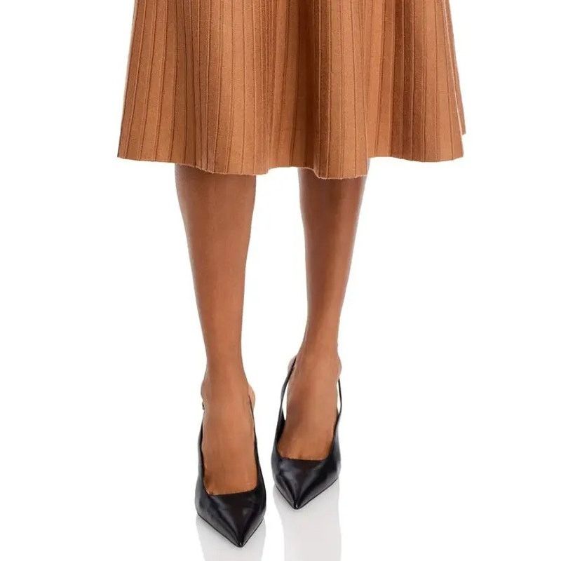 The Unbranded Brand Nancy Yang Women Brown Ribbed Knit A-line Midi Skirt Size L Size 34" / US 12 / IT 48 - 6 Thumbnail