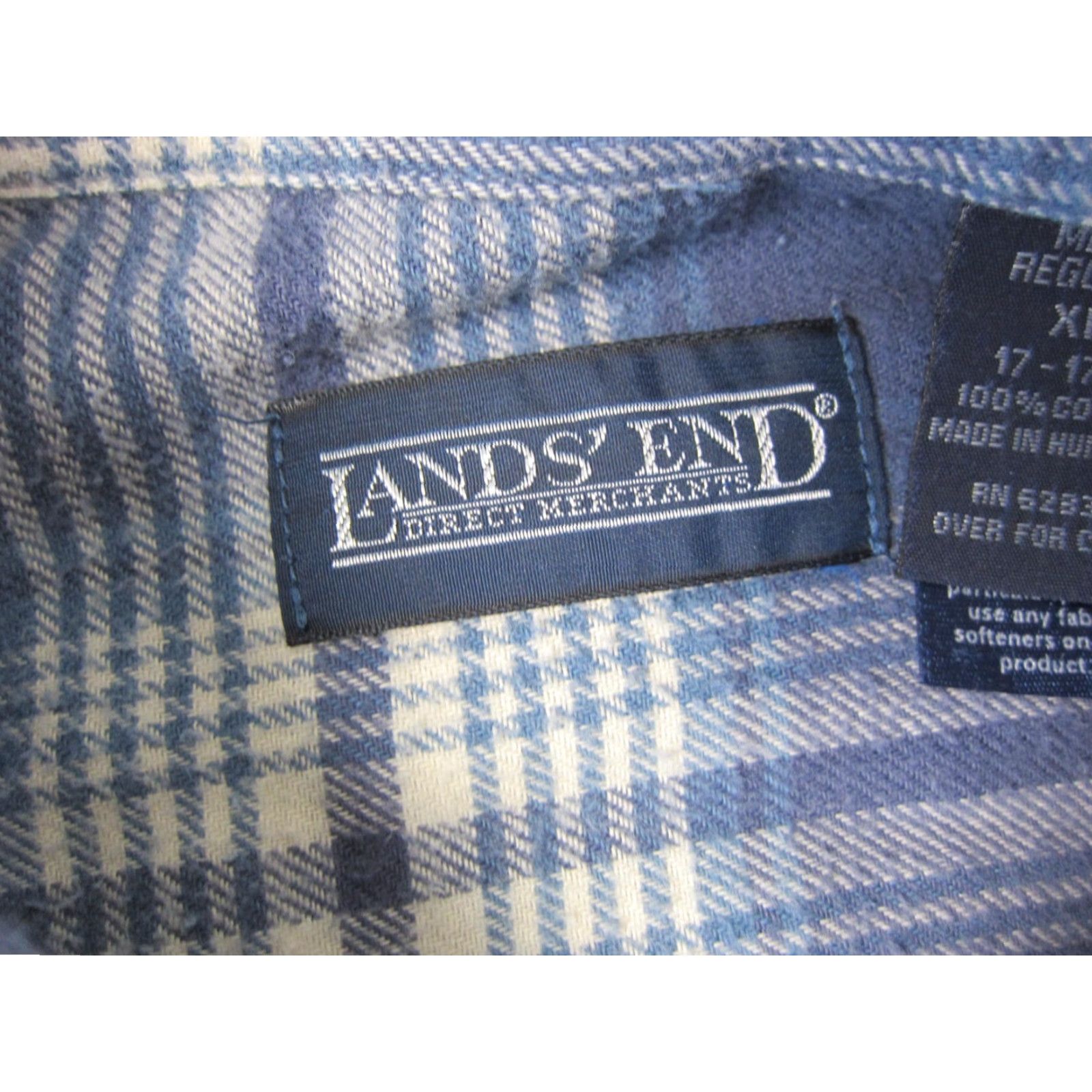 Lands' End VINTAGE Lands' End Shirt Adult XL Blue Plaid Flannel Cotton Mens 90s Button-Up Long Sleeve Collar Down 90s Theme Pockets Size US XL / EU 56 / 4 - 3 Thumbnail