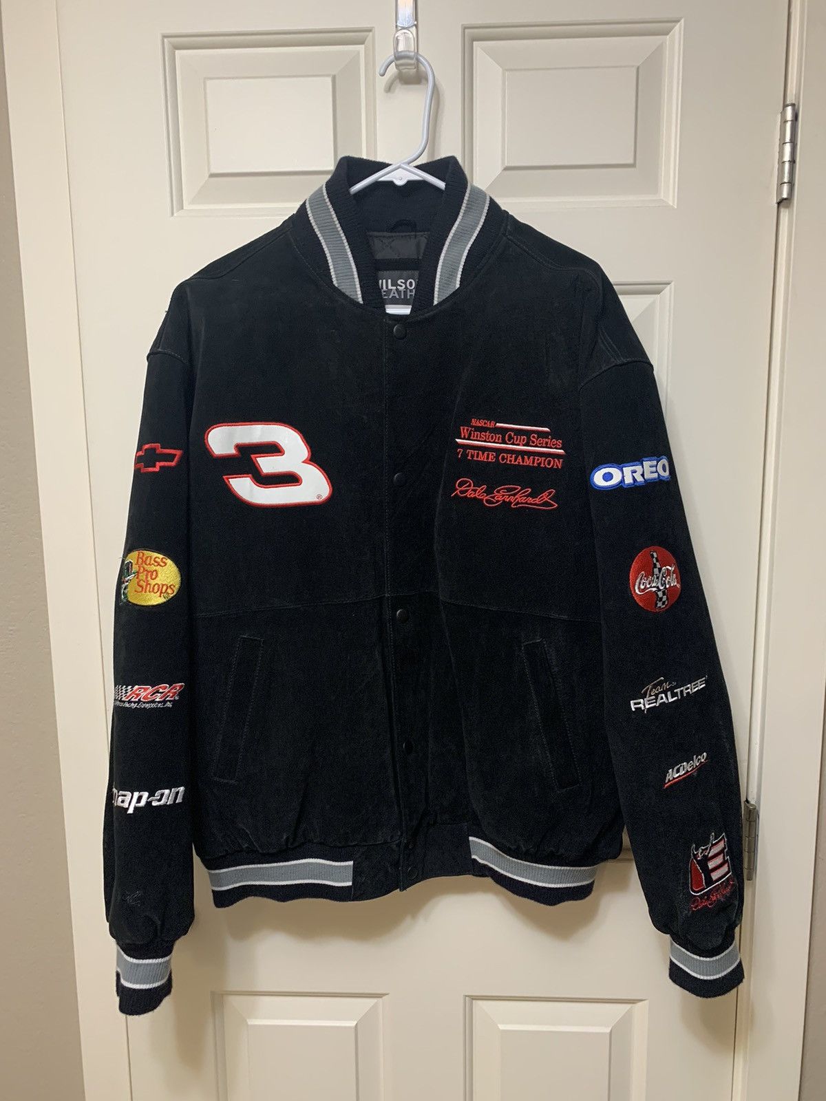 image of Chase Authentics x Vintage Dale Earnhardt Leather Jacket in Black, Men's (Size XL)