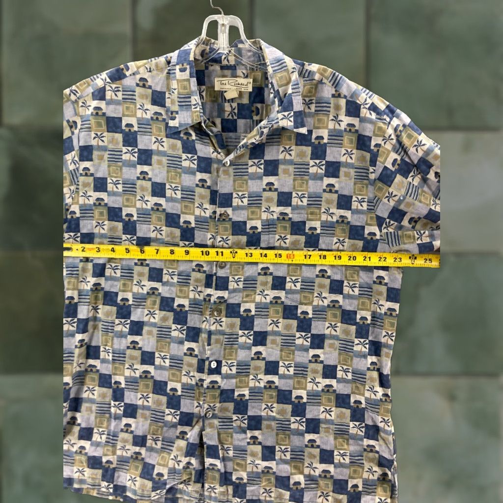 Vintage VINTAGE TORI RICHARDS HONOLULU ALOHA SHIRT Mens Large Palms Huts Checked USA Made Size US L / EU 52-54 / 3 - 1 Thumbnail