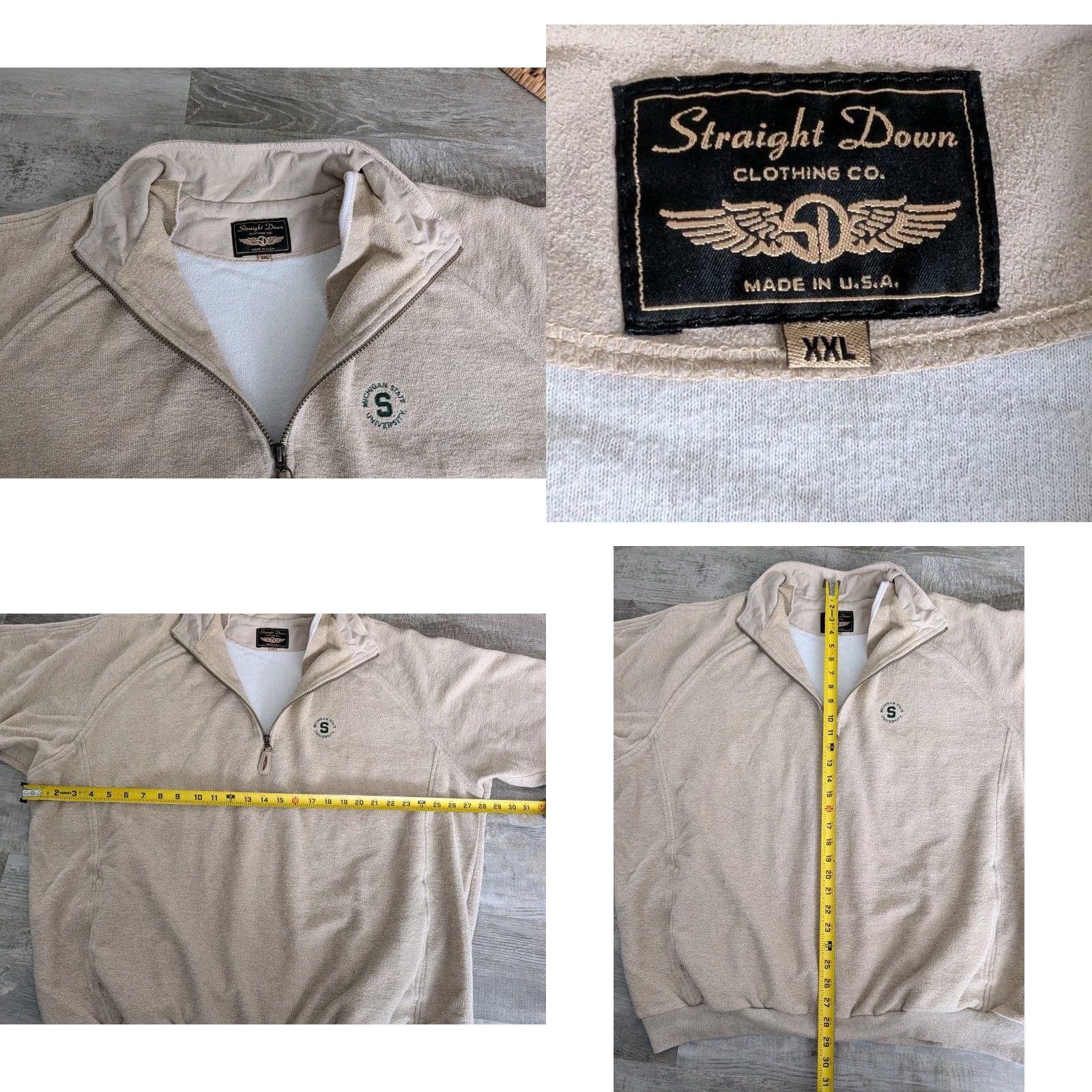 CLOT Straight Down Mens 2XL Quarter Zip Pullover Sweatshirt Beige Terr y Cloth Embroidered Logo USA Michigan State Spartans Golf Pullover Adults Be g e Size US XXL / EU 58 / 5 - 8 Thumbnail