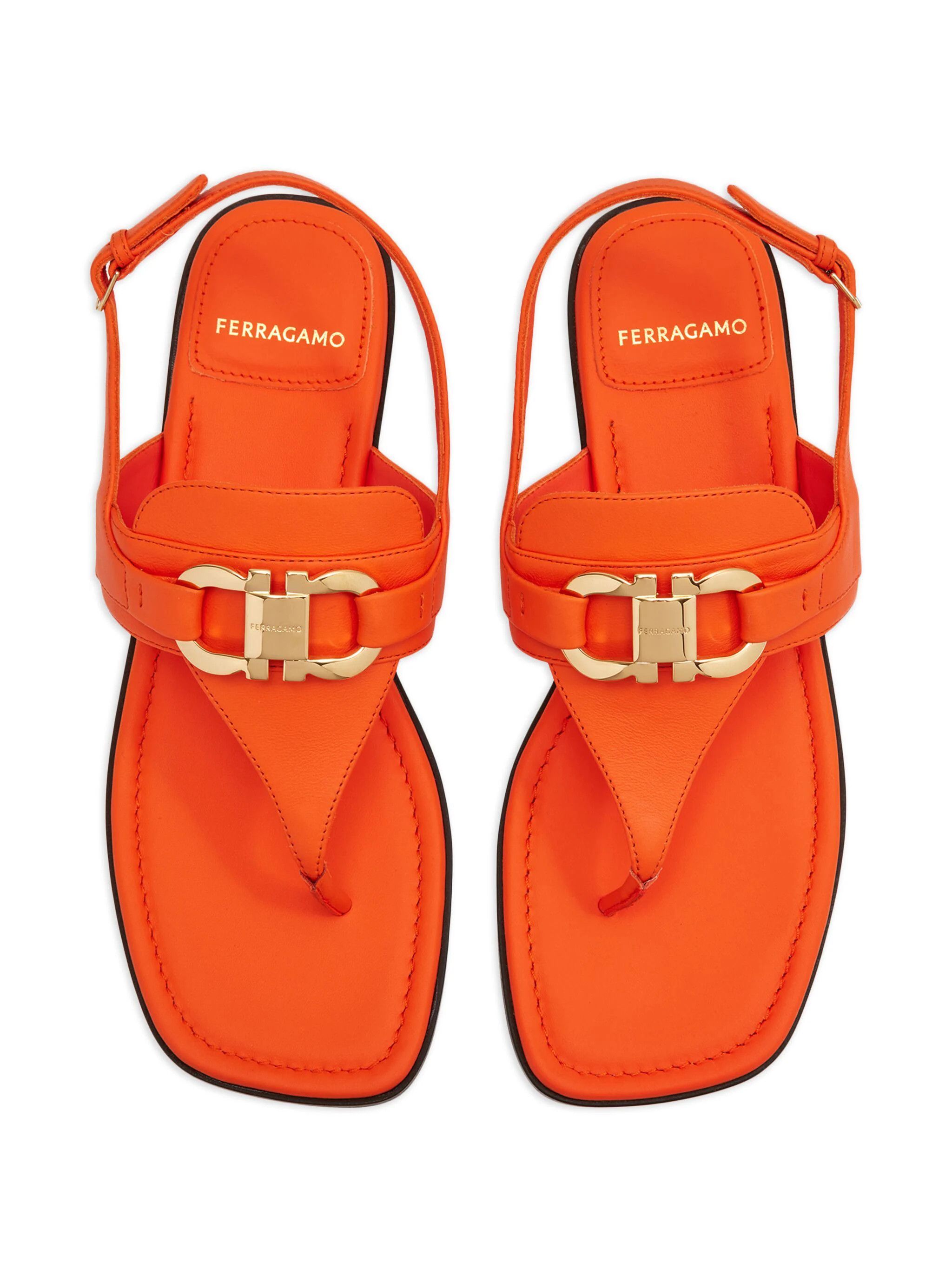 Salvatore Ferragamo o1s1rm0824 Lula Leather Flat Sandals in Orange Size US 9.5 / IT 39.5 - 4 Thumbnail