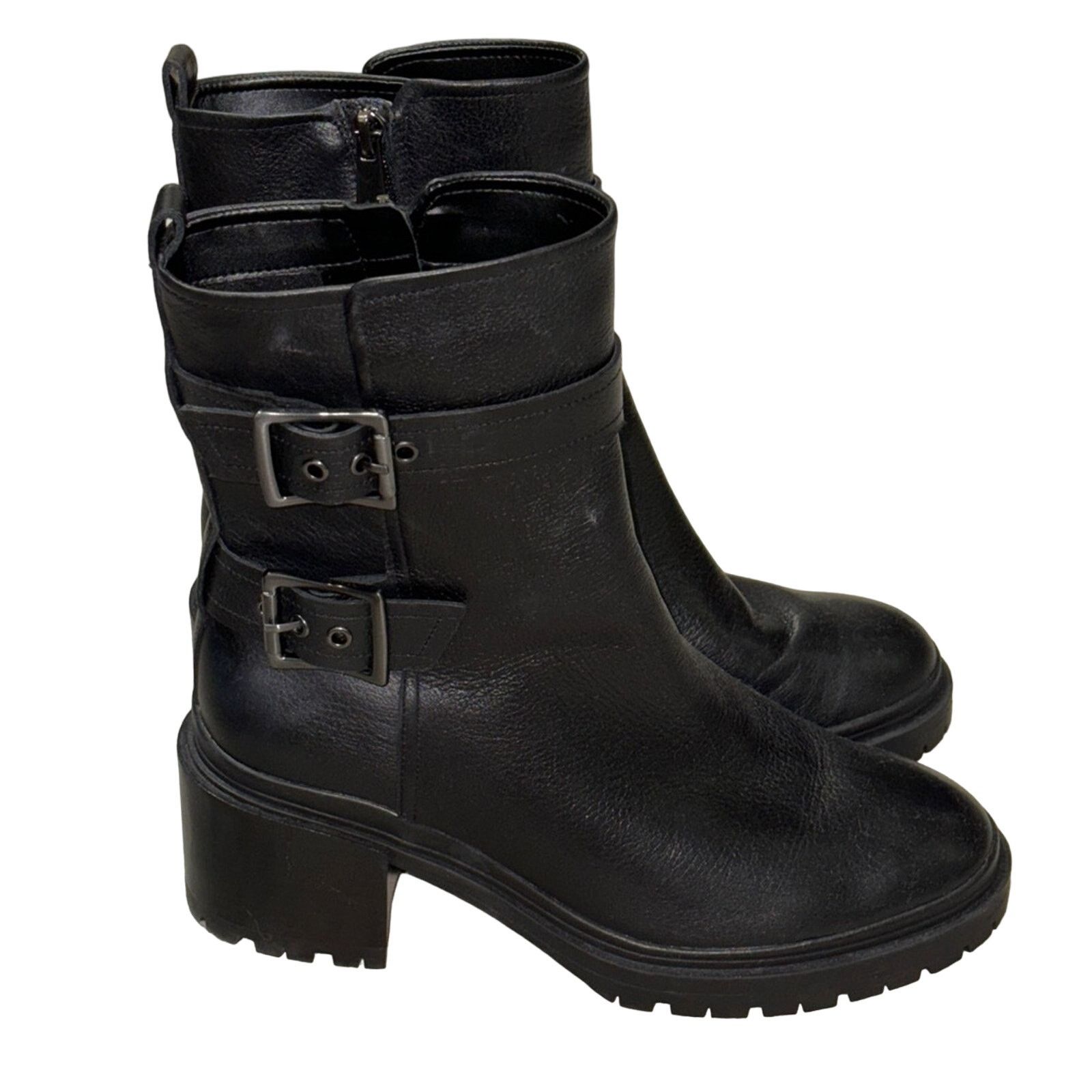 Other Trina Leather Moto Buckle Block Heel Boots Black Size 8 Size US 8 / IT 38 - 3 Thumbnail