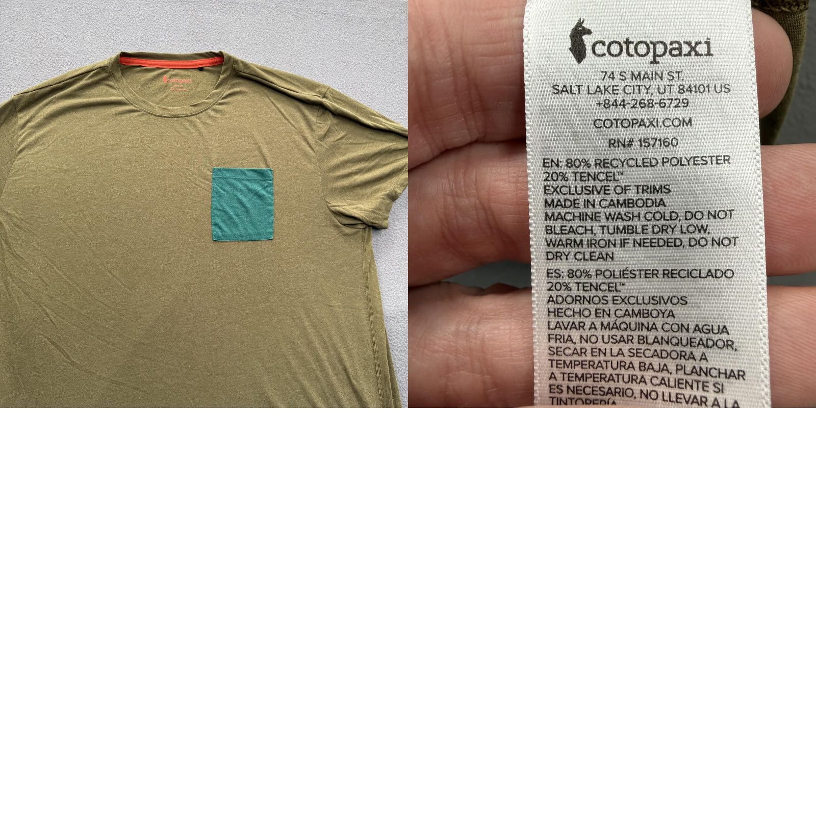 Cotopaxi Cotopaxi Shirt Mens 2XL Green Pocket Tee Recycled Polyester Tencel Tagless Crew Neck Short Sleeve Jersey Logo Size US XXL / EU 58 / 5 - 8 Thumbnail